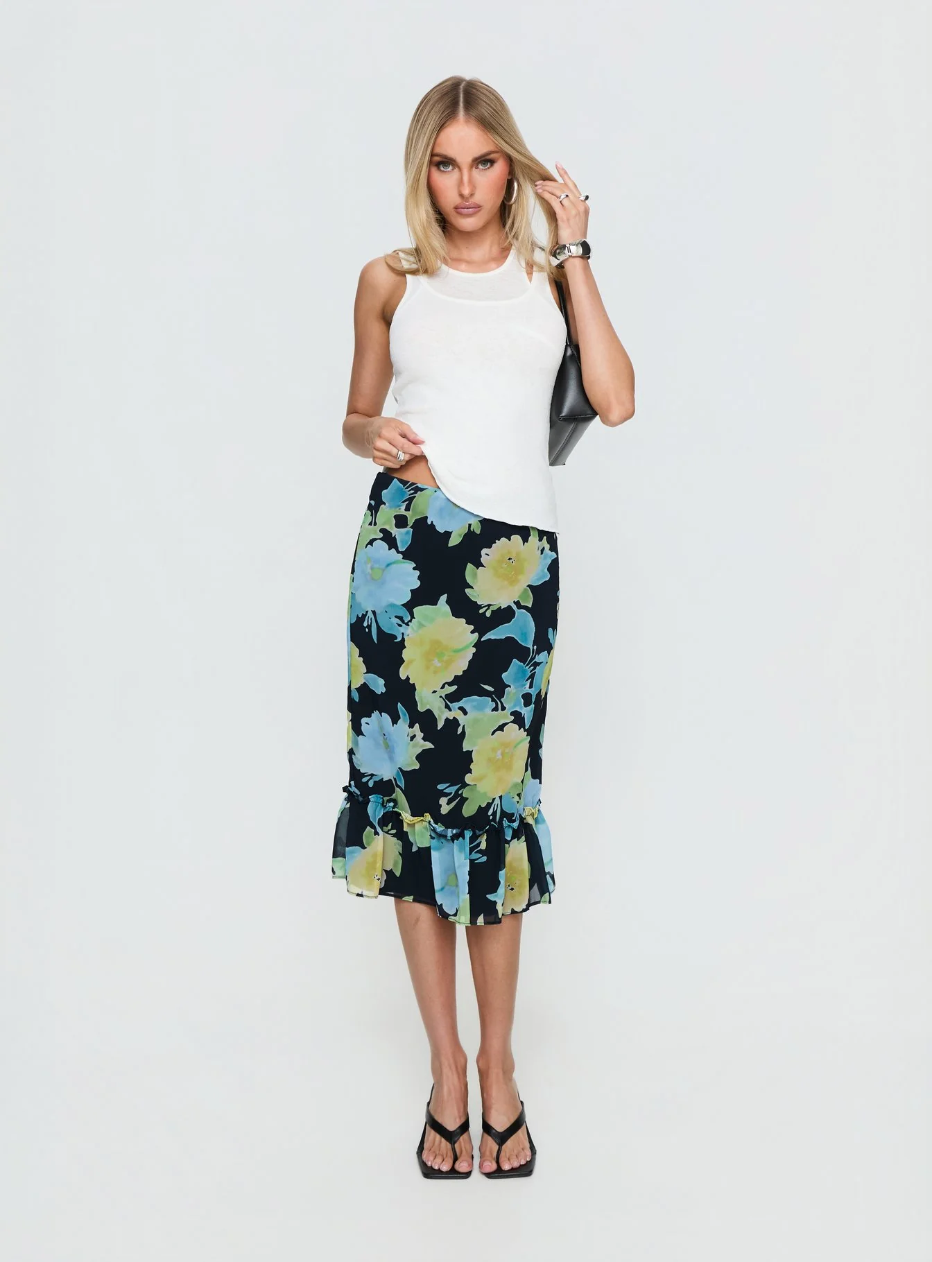 Tarla Midi Skirt Crystal Black Flower