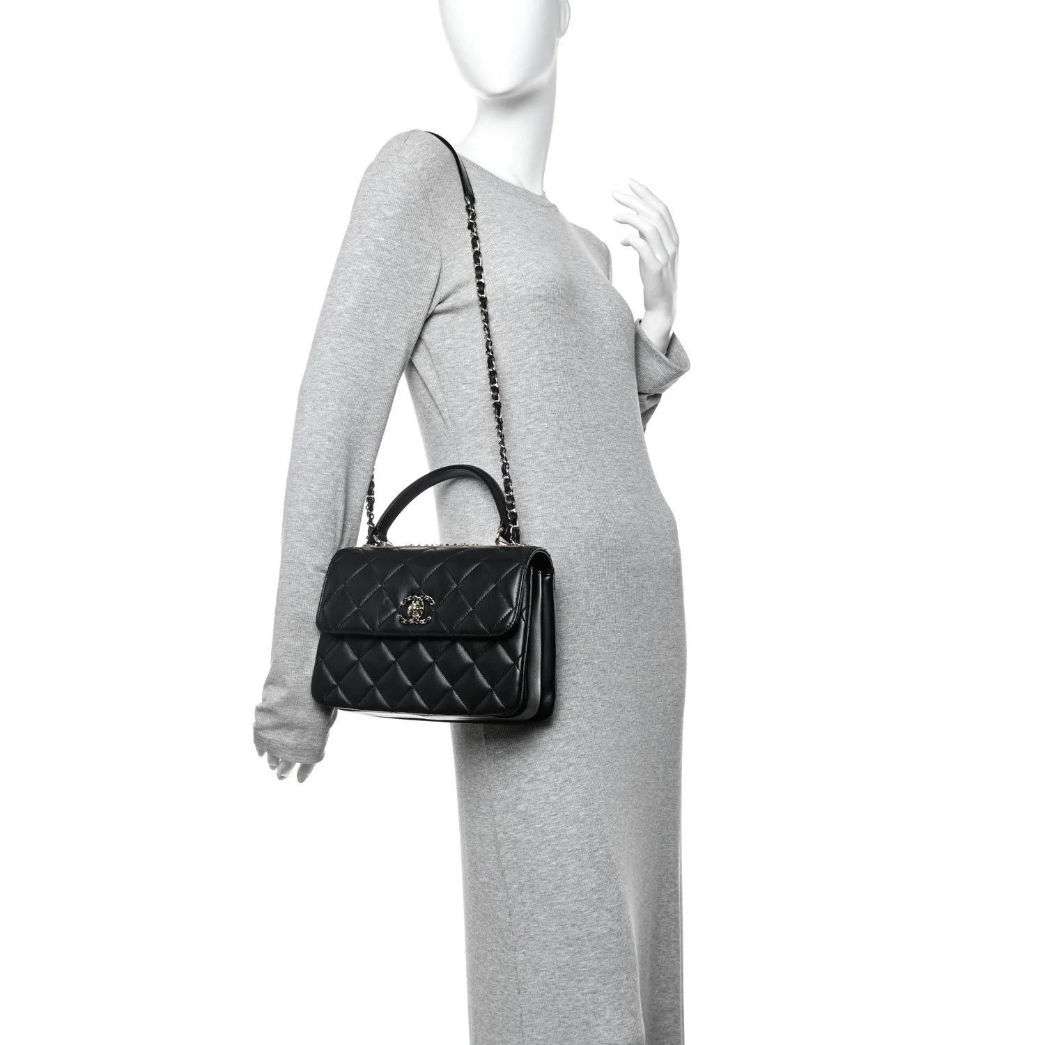 Lambskin Quilted Small Trendy CC Chain Dual Handle Flap Bag Black