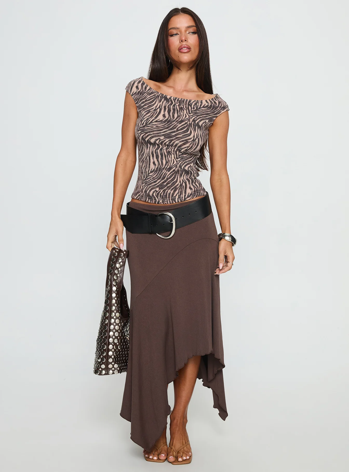 Futura Asymmetrical Midi Skirt Chocolate