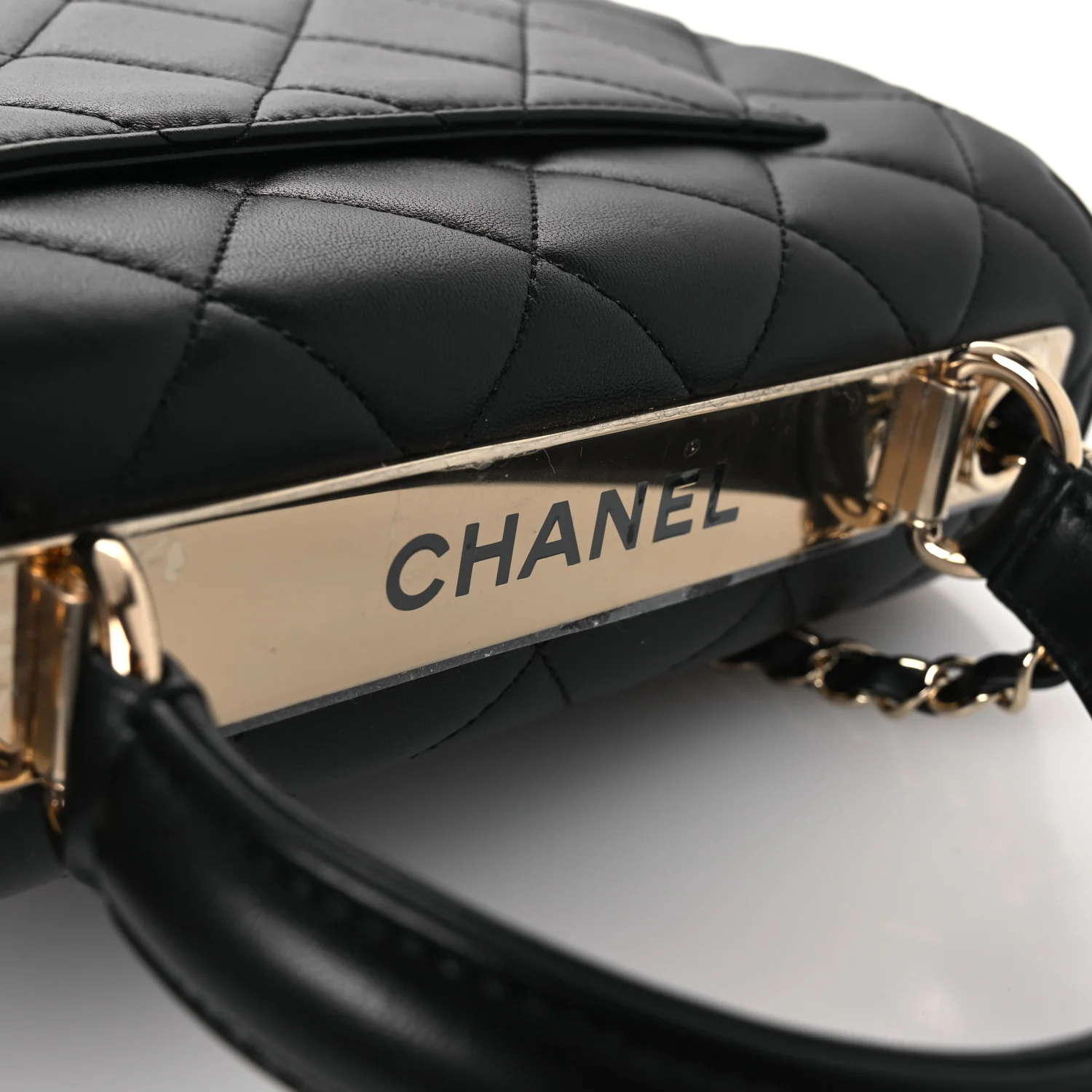 Lambskin Quilted Small Trendy CC Dual Handle Flap Bag Black - Top Club