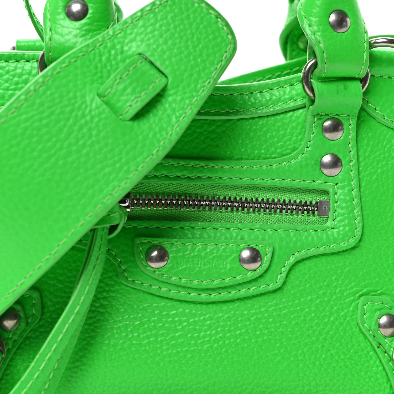 Grained Calfskin Neo Classic Silver Hardware Nano City Crossbody Fluo Green - Top Club