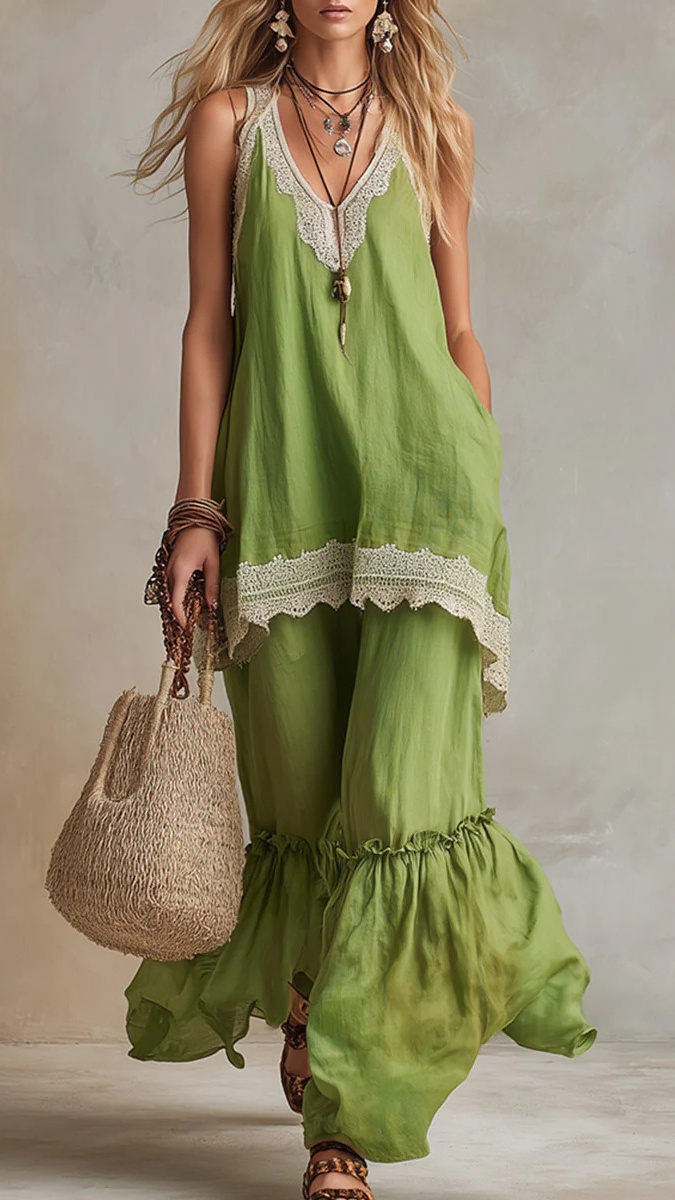 Women's Bohemian-Style Vacation Dress with Lace Straps - Nordfashionstorm - Women's Clothing, Fashion for You - Nordfashionstorm.com