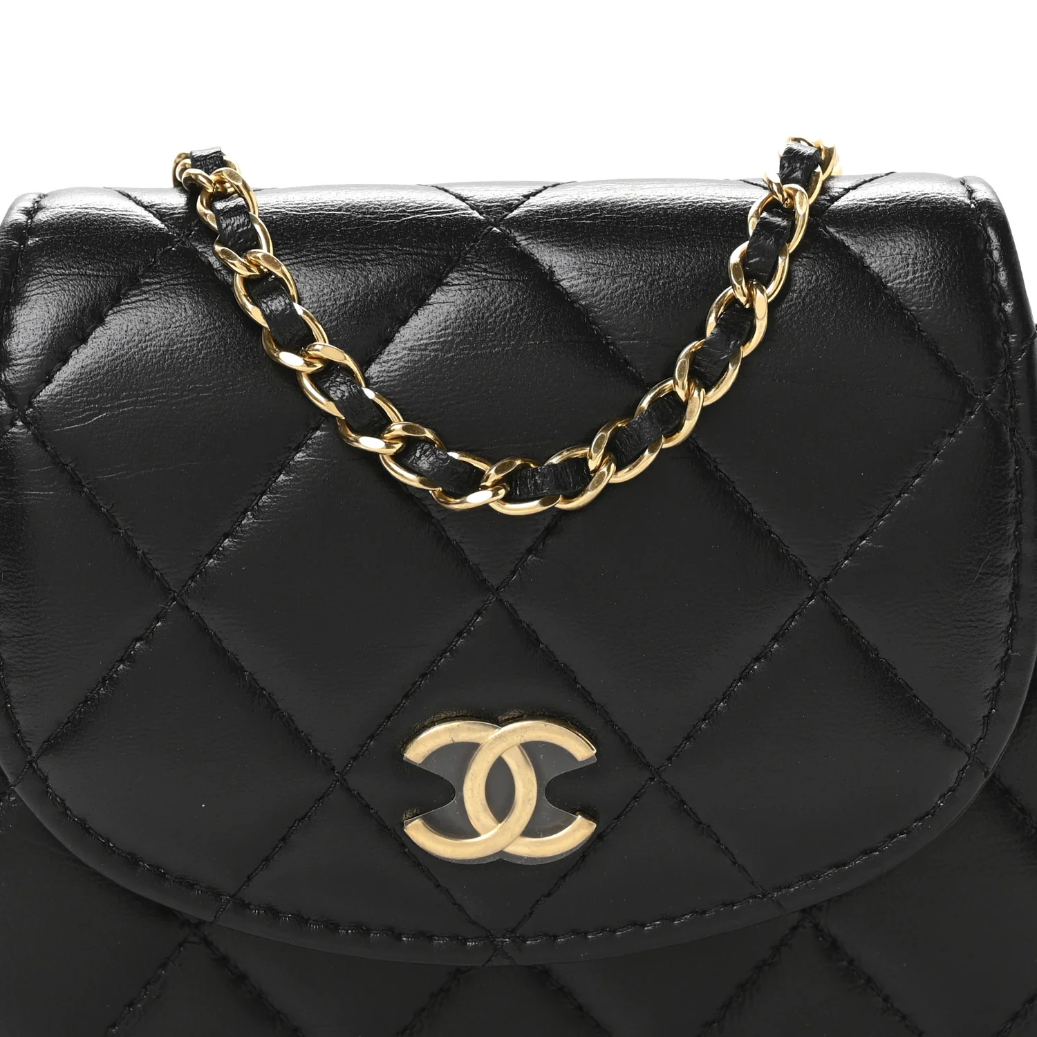 Lambskin Quilted Phone Holder Flap Black - Top Club