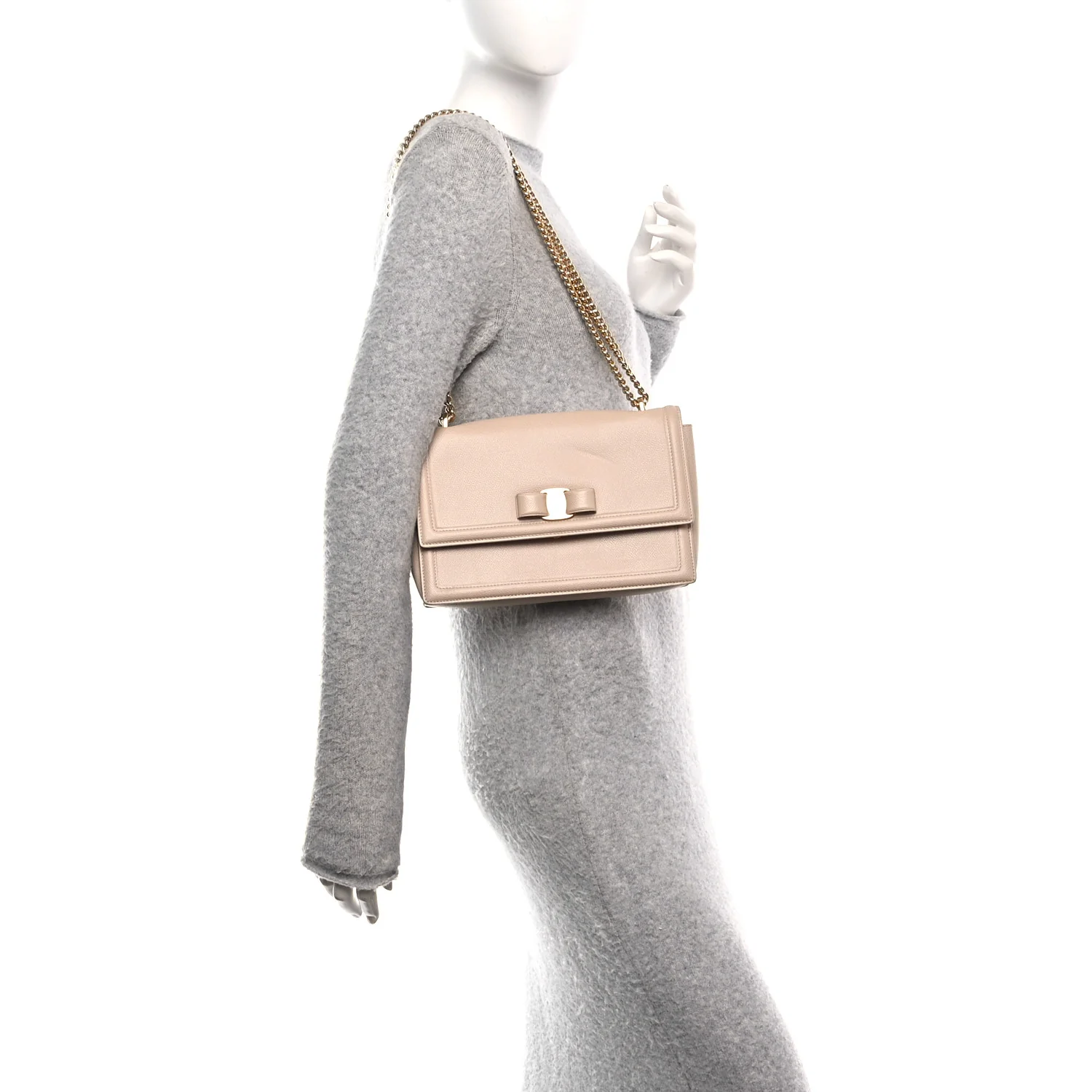 Printed Calfskin Ginny Shoulder Bag Beige