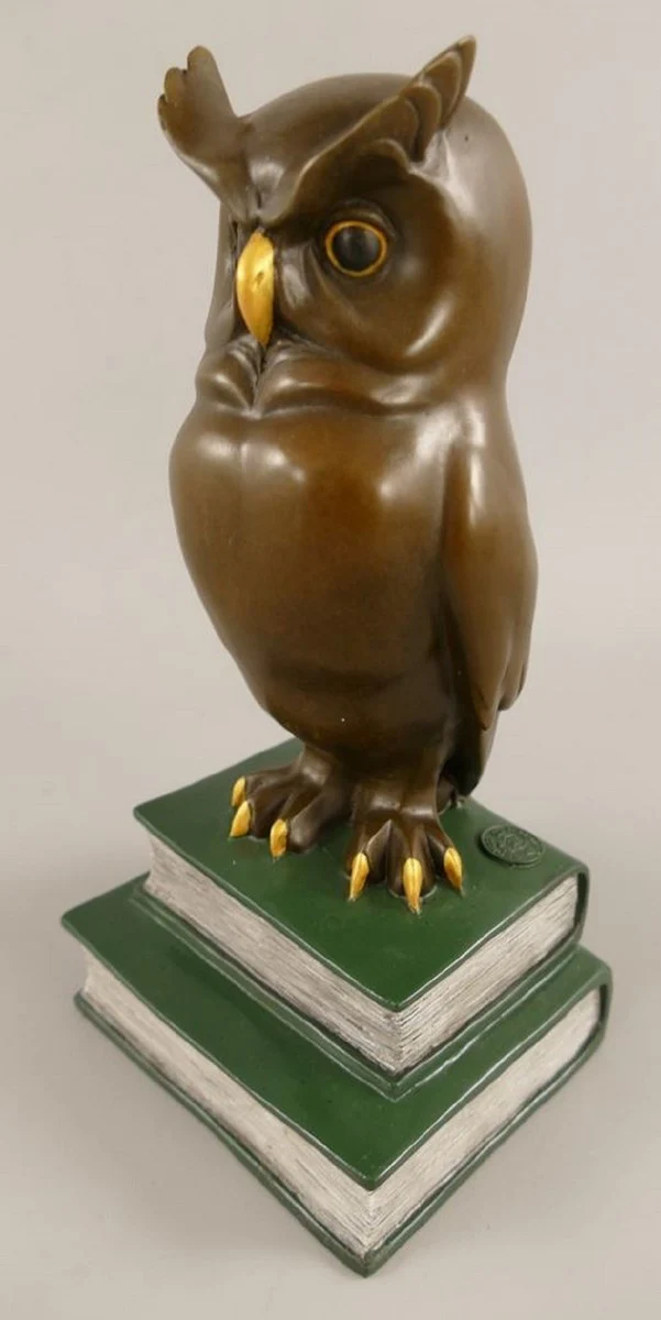 Bronze decorative figure owl on books H. 22 cm - desk decoration sculpture