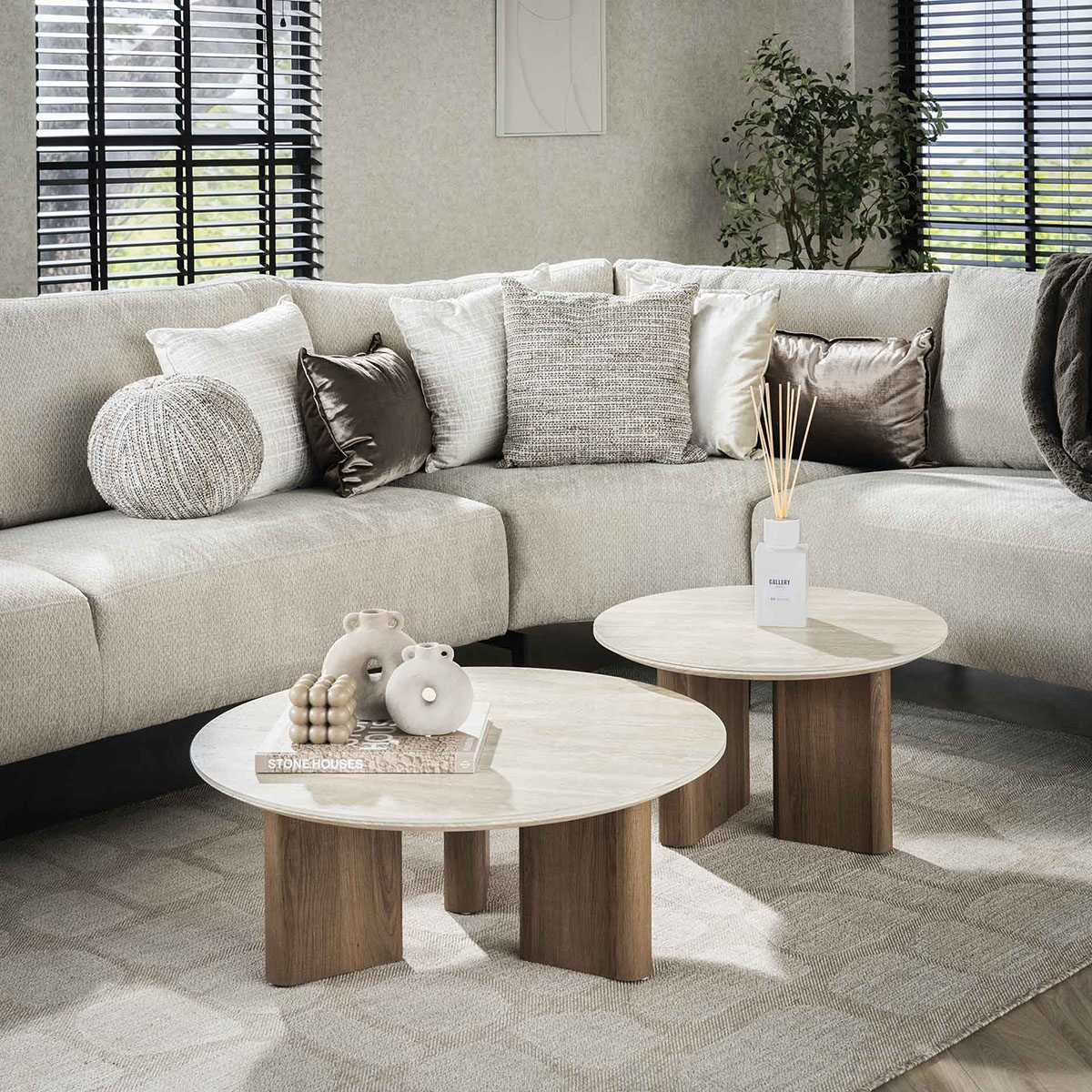 Salontafel Limestone Rond Duo