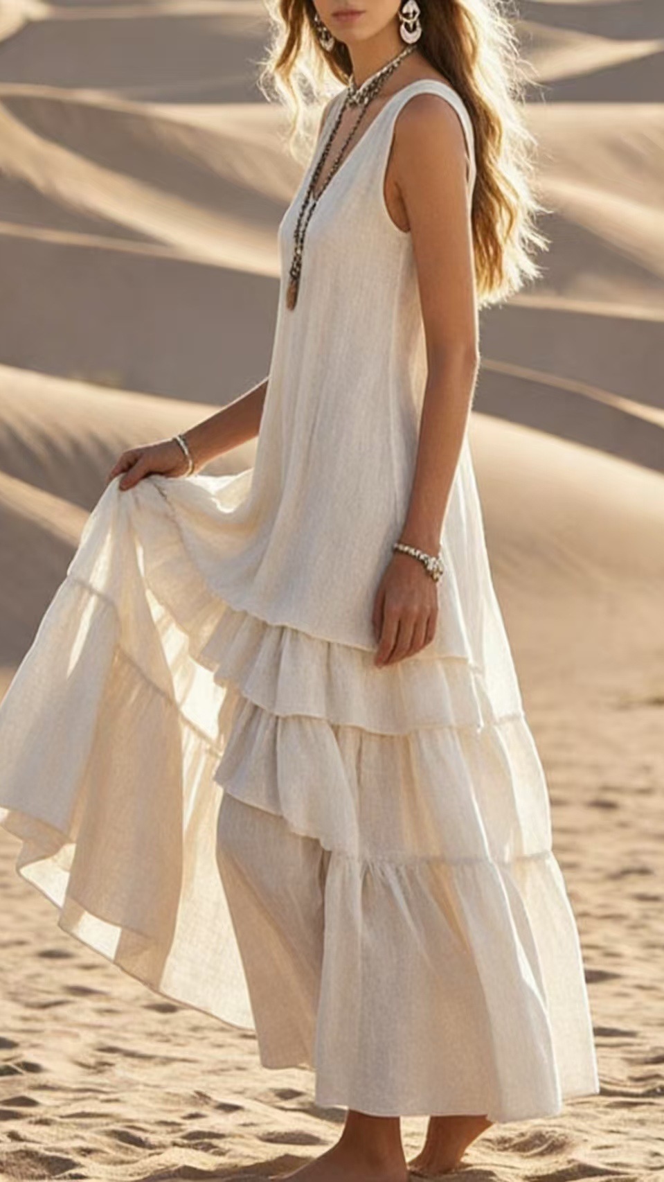 Women's Loose-Fit Sleeveless Cotton-Linen Dress with Wide Flared Hem - Nordfashionstorm - Women's Clothing, Fashion for You - Nordfashionstorm.com