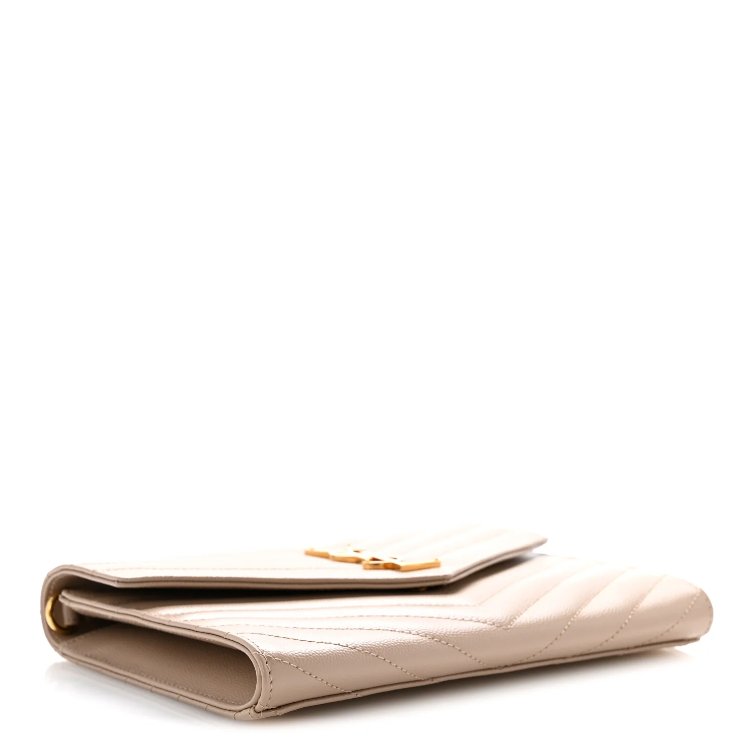 Grain De Poudre Matelasse Chevron Monogram Envelope Clutch Dark Beige - Top Club