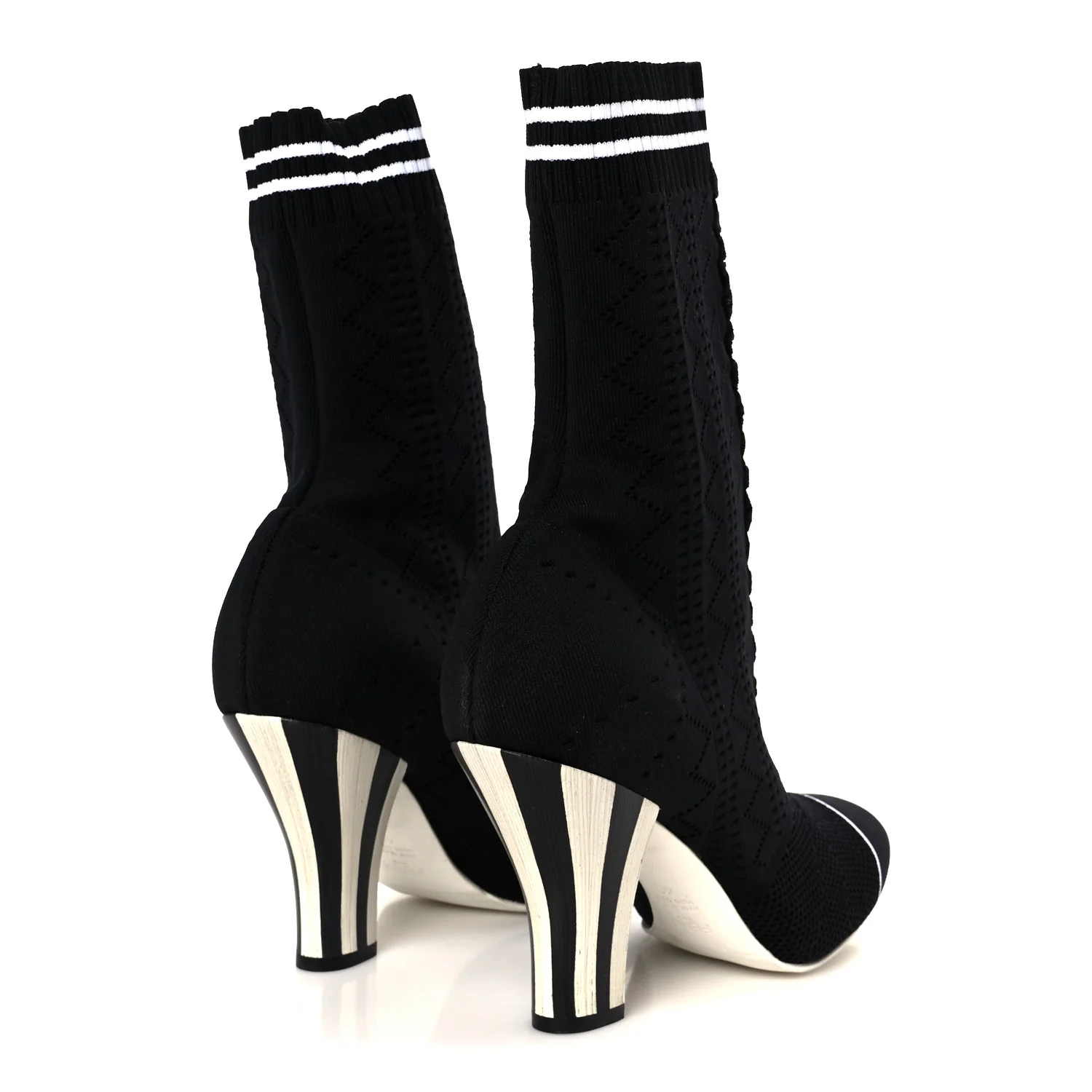 Stretch Fabric Openwork Rockoko 105mm Sock Boots  40 Black White - Top Club