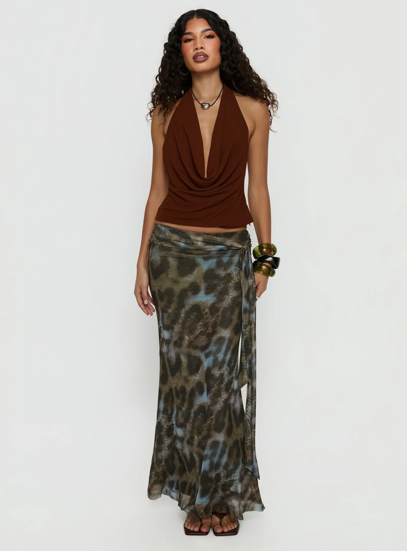 Caviar Tie Maxi Skirt Leopard