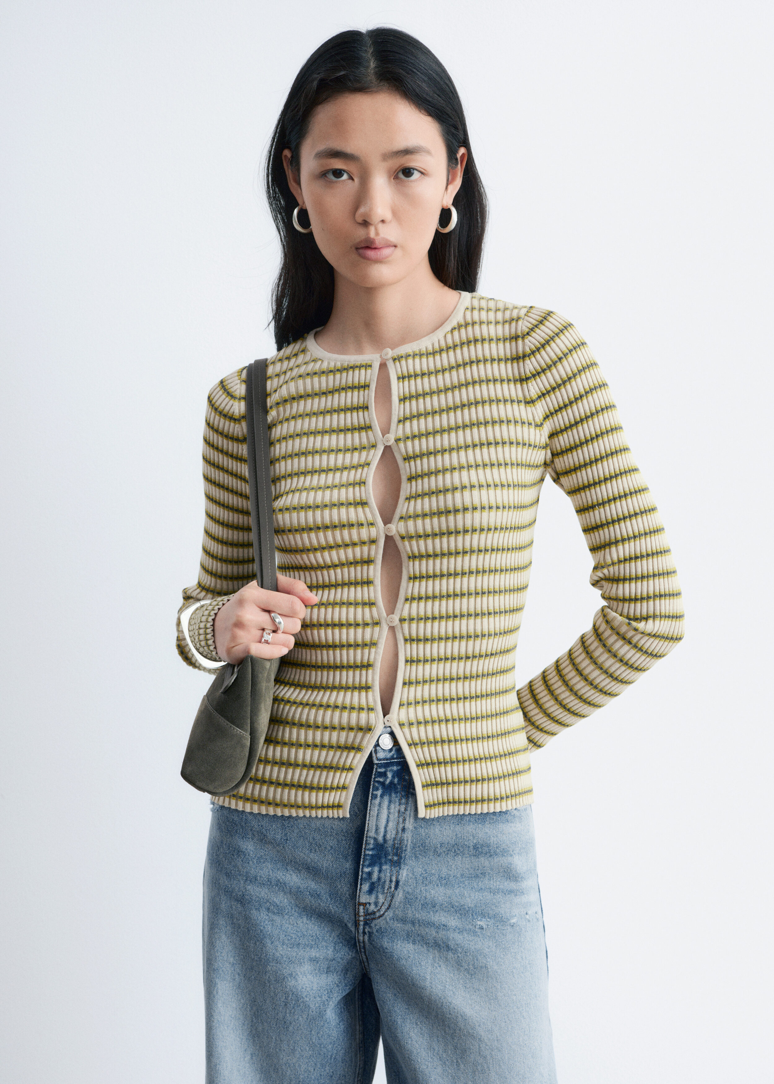 & Other Stories KEYHOLE-FRONT RIB-KNIT CARDIGAN