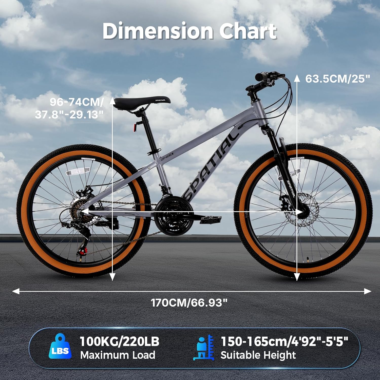 SPATIAL Mountain Bike, bici da ciclismo da esterno da 24/26/27,5/29 pollici, 21/8 velocità | Doppi freni a disco, sedile ergonomico regolabile per uomini, donne