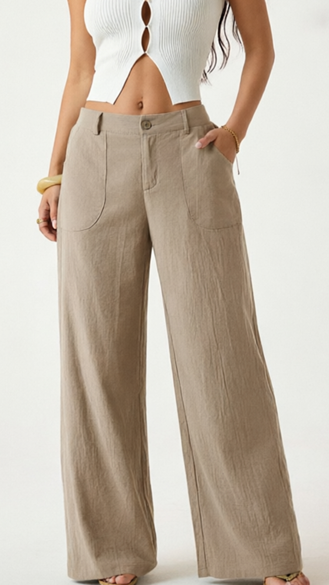 Women's  High-Waist Cotton-Blend Wide-Leg Pants - Nordfashionstorm - Women's Clothing, Fashion for You - Nordfashionstorm.com