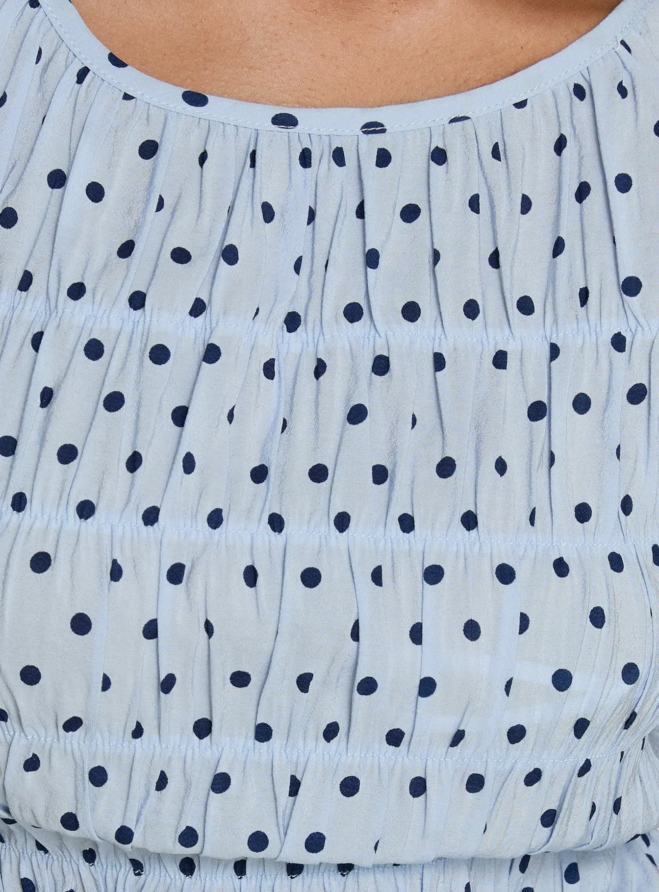 Marleene Shirred Top Blue Polka