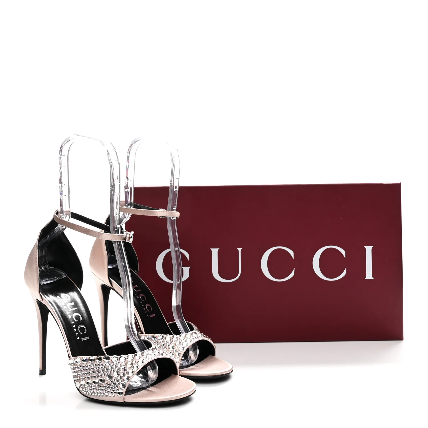 Satin Crystal Ankle Strap Sandal Pumps 39.5 Skin Rose - Top Club