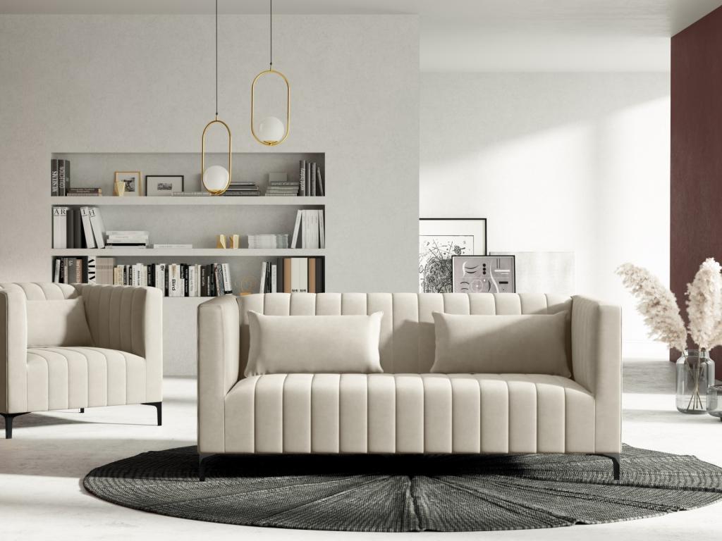 Lujodec - Sofá "Acton" 2 plazas de terciopelo beige claro - 160x85x74cm