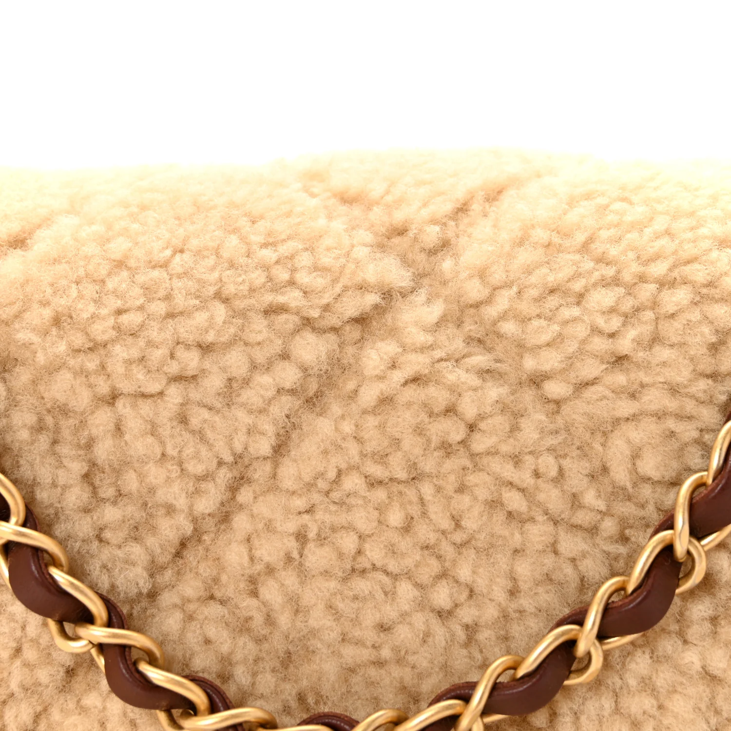 Shearling Lambskin Quilted Furry Coco Flap Dark Brown Beige - Top Club