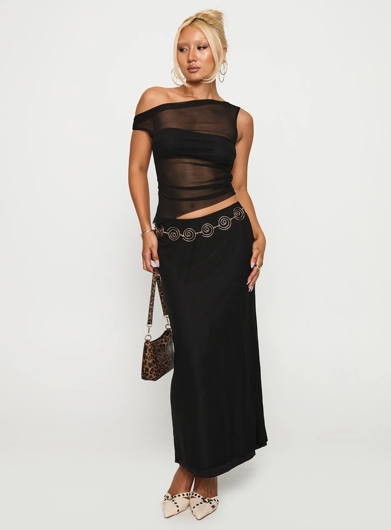 Aristocrat One Shoulder Mesh Set Black