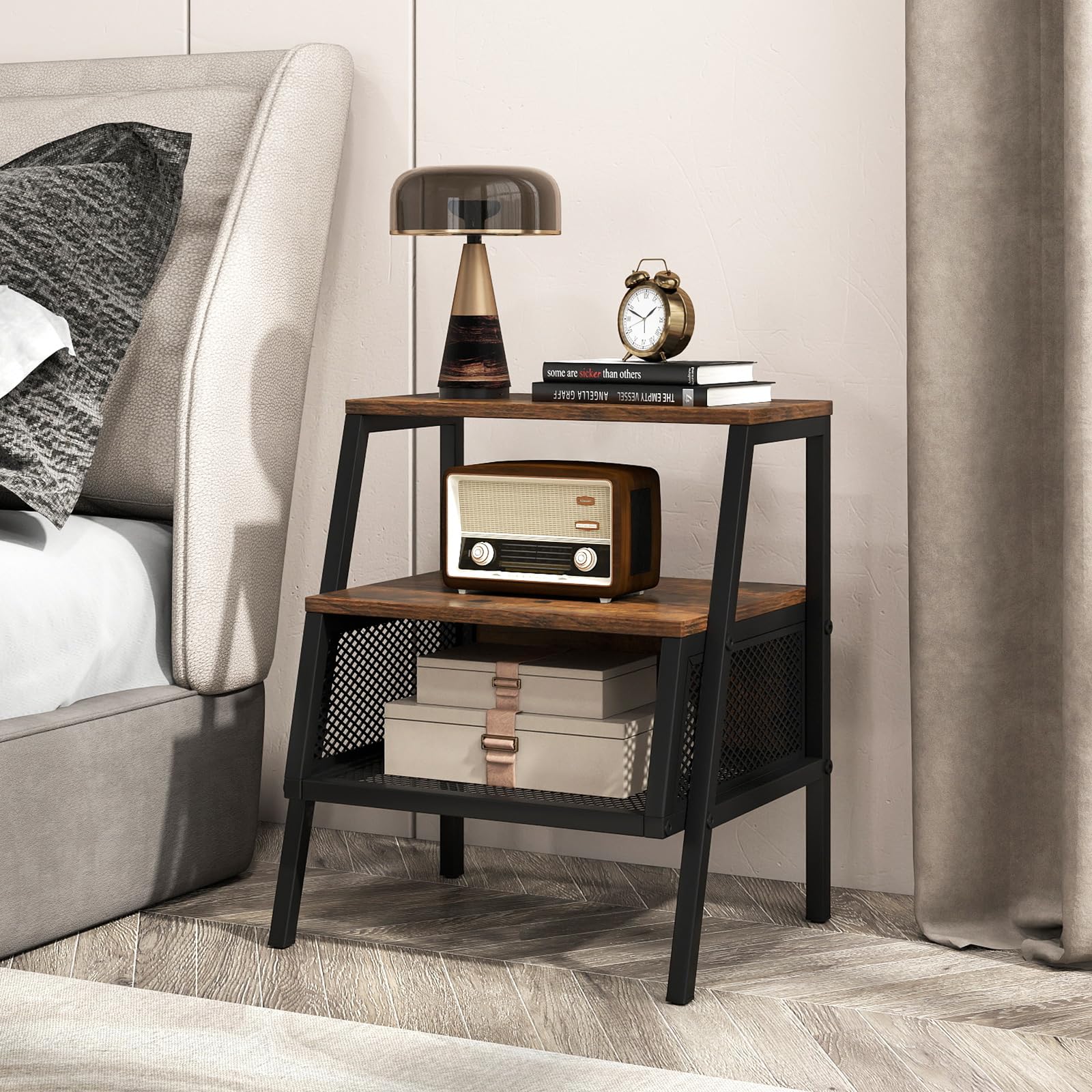 BEFOUNDLOVELY Industrial Nightstand 3-Tier End Table