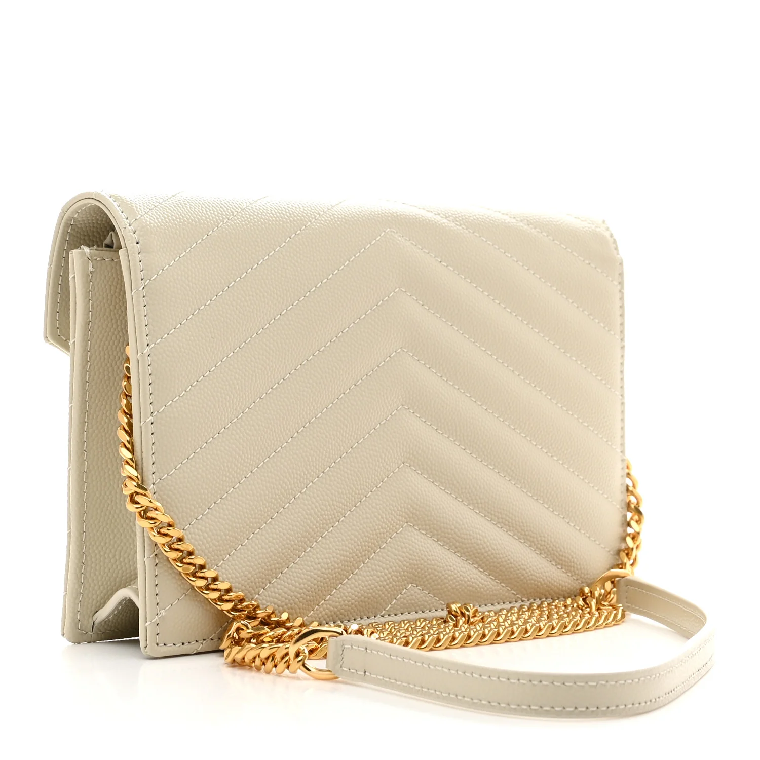 Grain De Poudre Matelasse Chevron Monogram Envelope Chain Wallet Crema Soft - Top Club