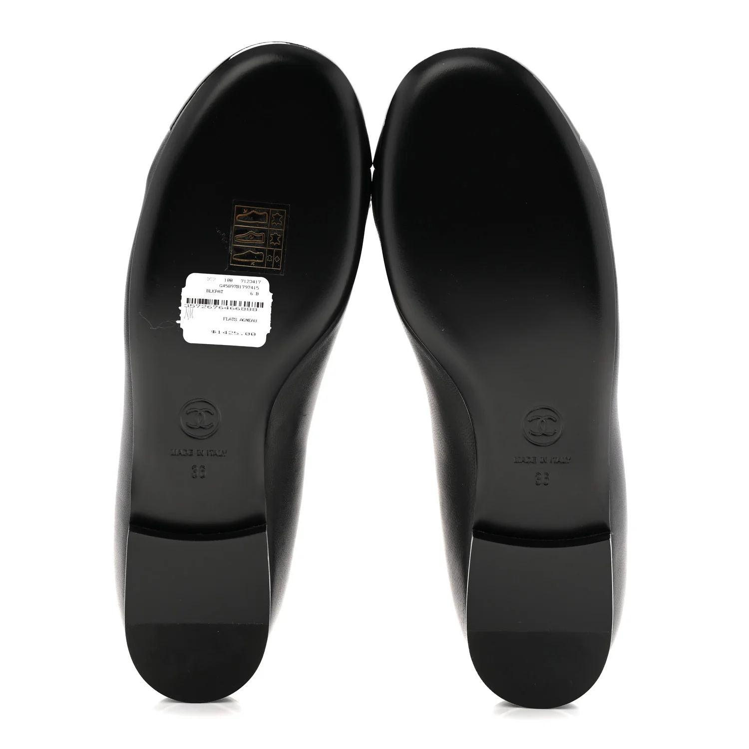 Lambskin Patent Cap Toe Chain Around Ballerina Flats 36 Black - Top Club