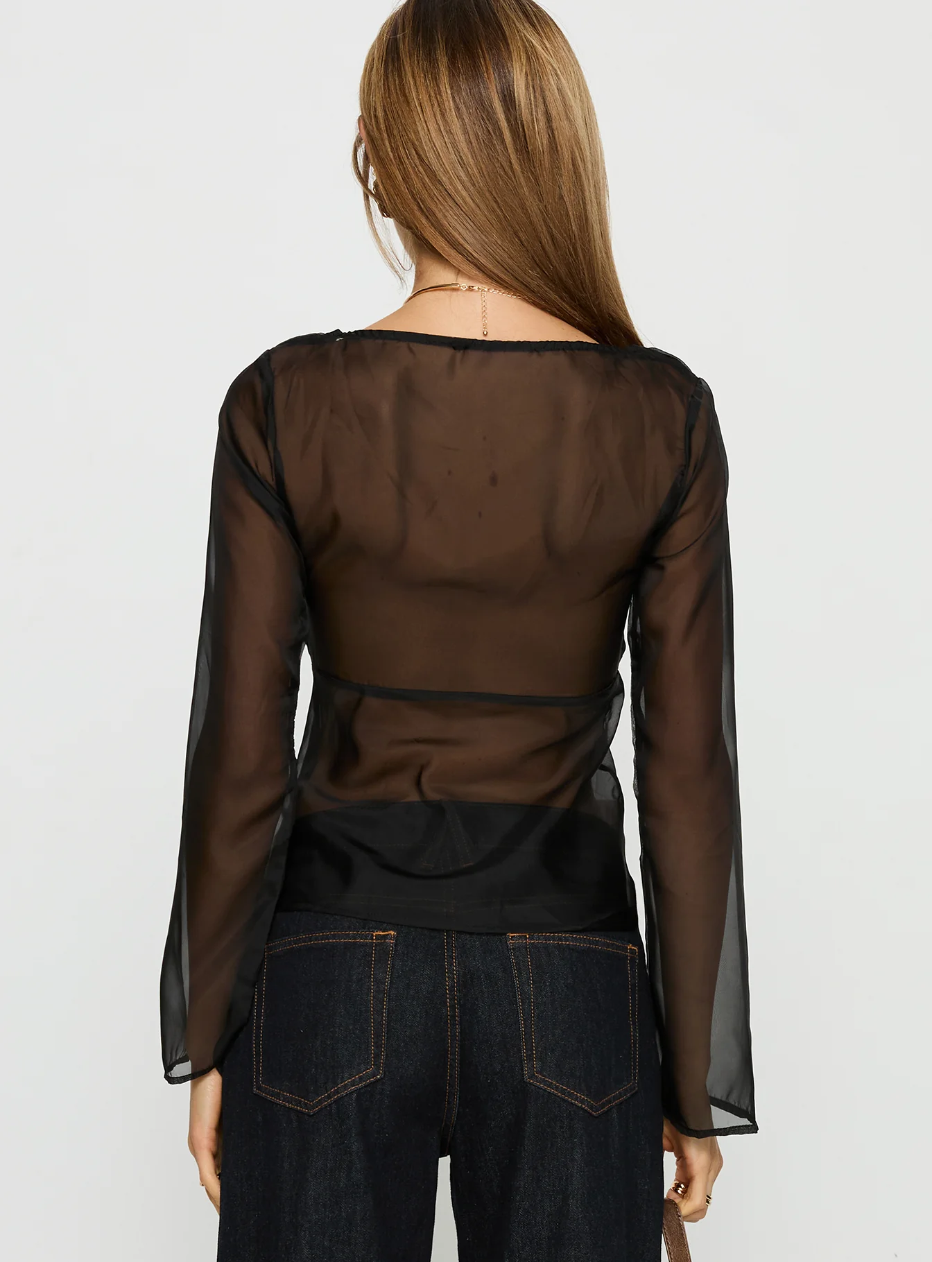 Beecher Sheer Long Sleeve Top Black