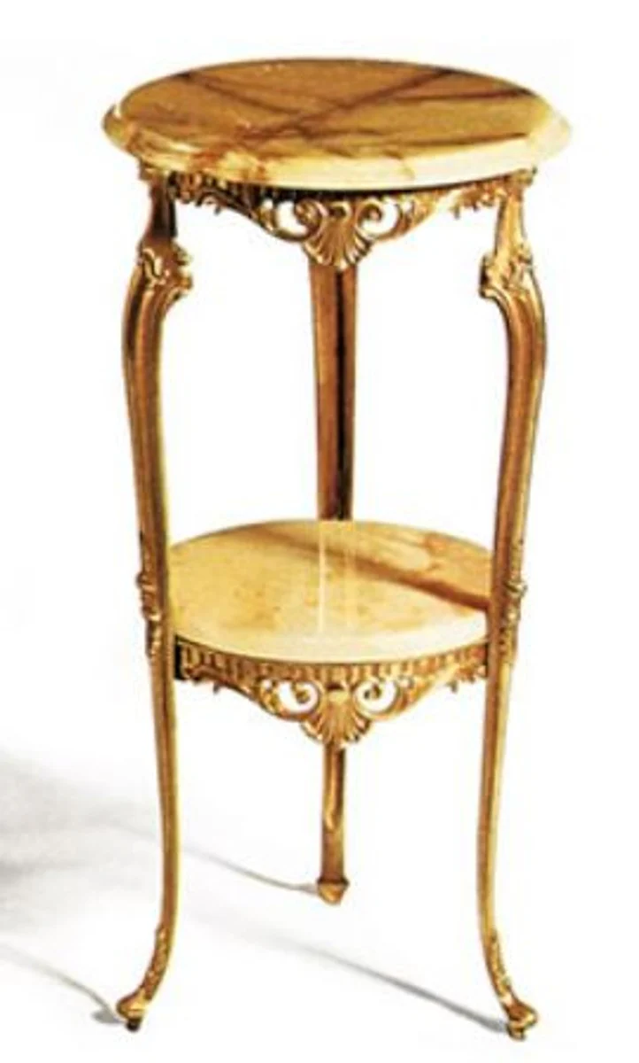 Luxury Baroque side table gold / beige Ø 35 x H. 72 cm - Round brass table with marble tops - Baroque living room furniture - Luxury quality