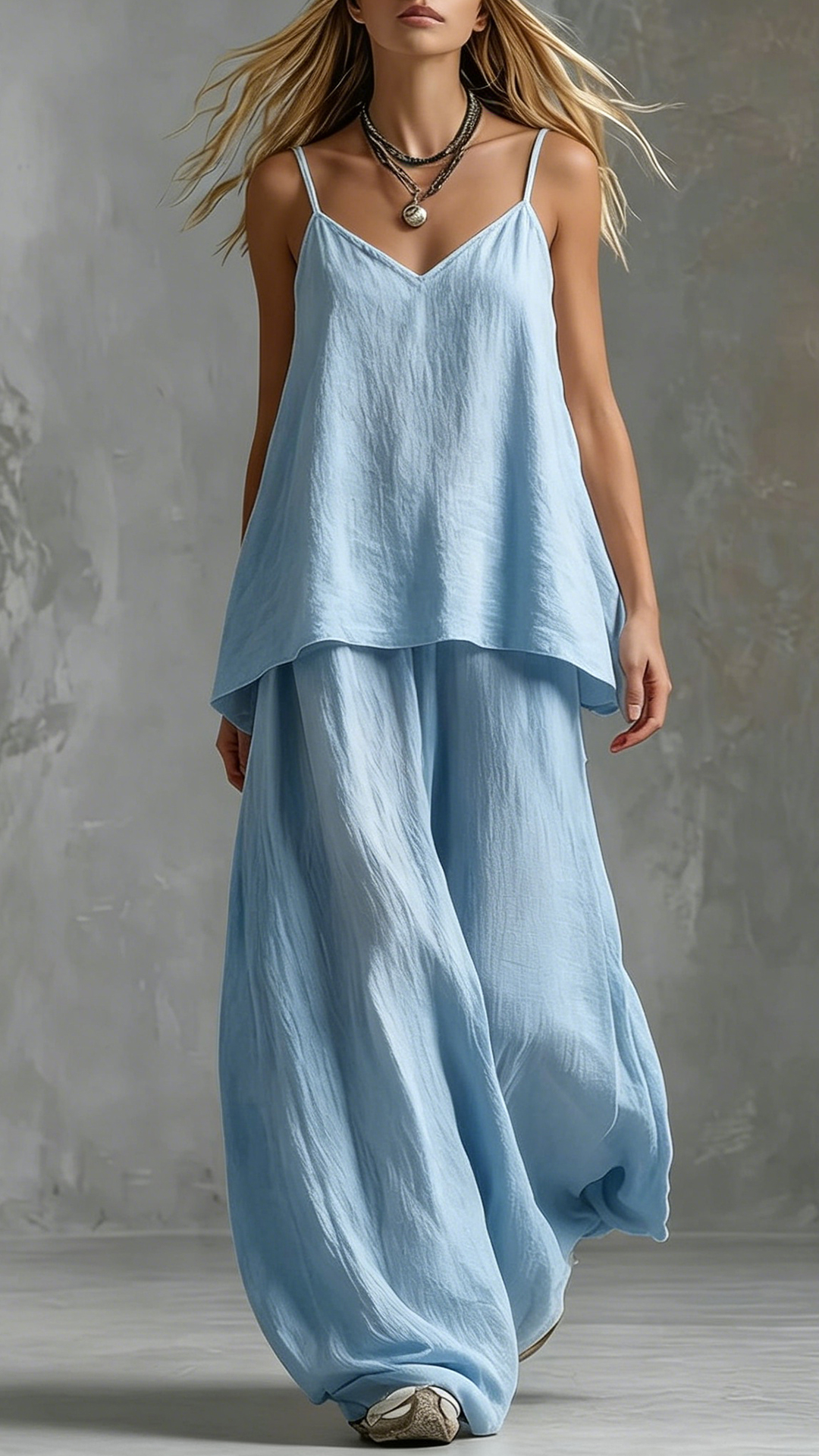 Women's Cotton-Blend Textured Cami and Wide-Leg Pants Set - Nordfashionstorm - Women's Clothing, Fashion for You - Nordfashionstorm.com