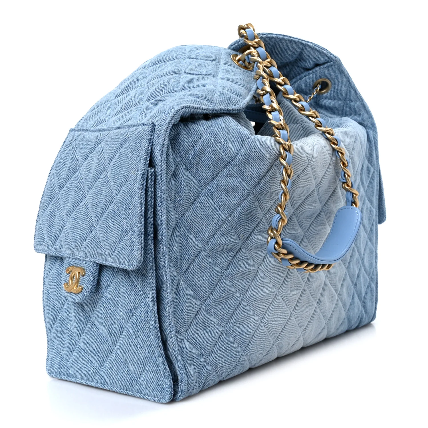 Washed Denim Quilted Medium Chanel 25 Handbag Blue - Top Club