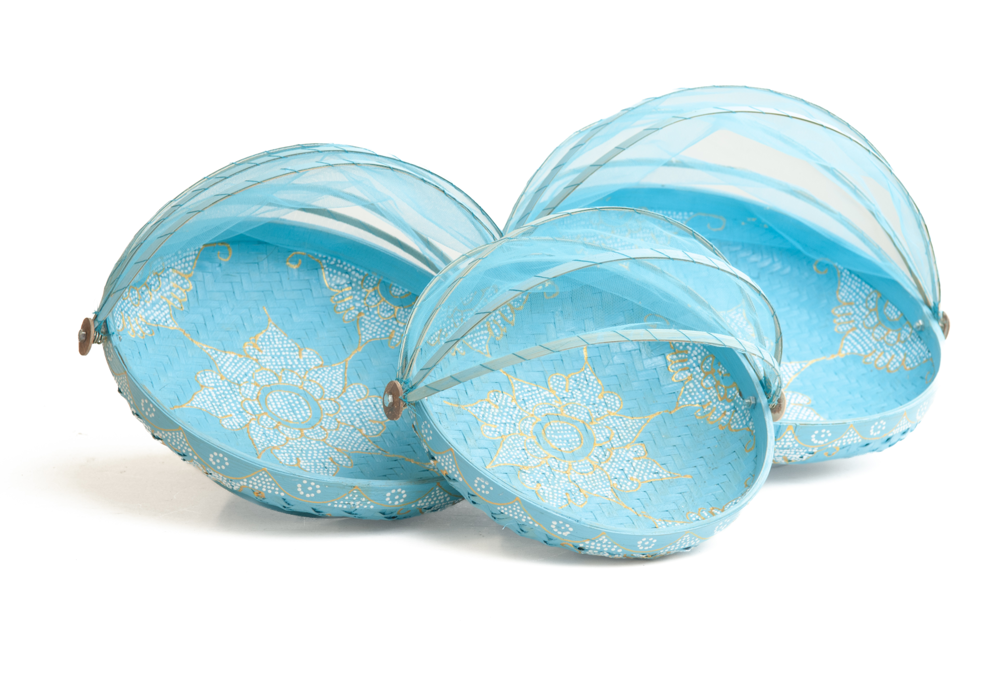 Bamboe vliegenmand - turquoise + wit/goud - Large