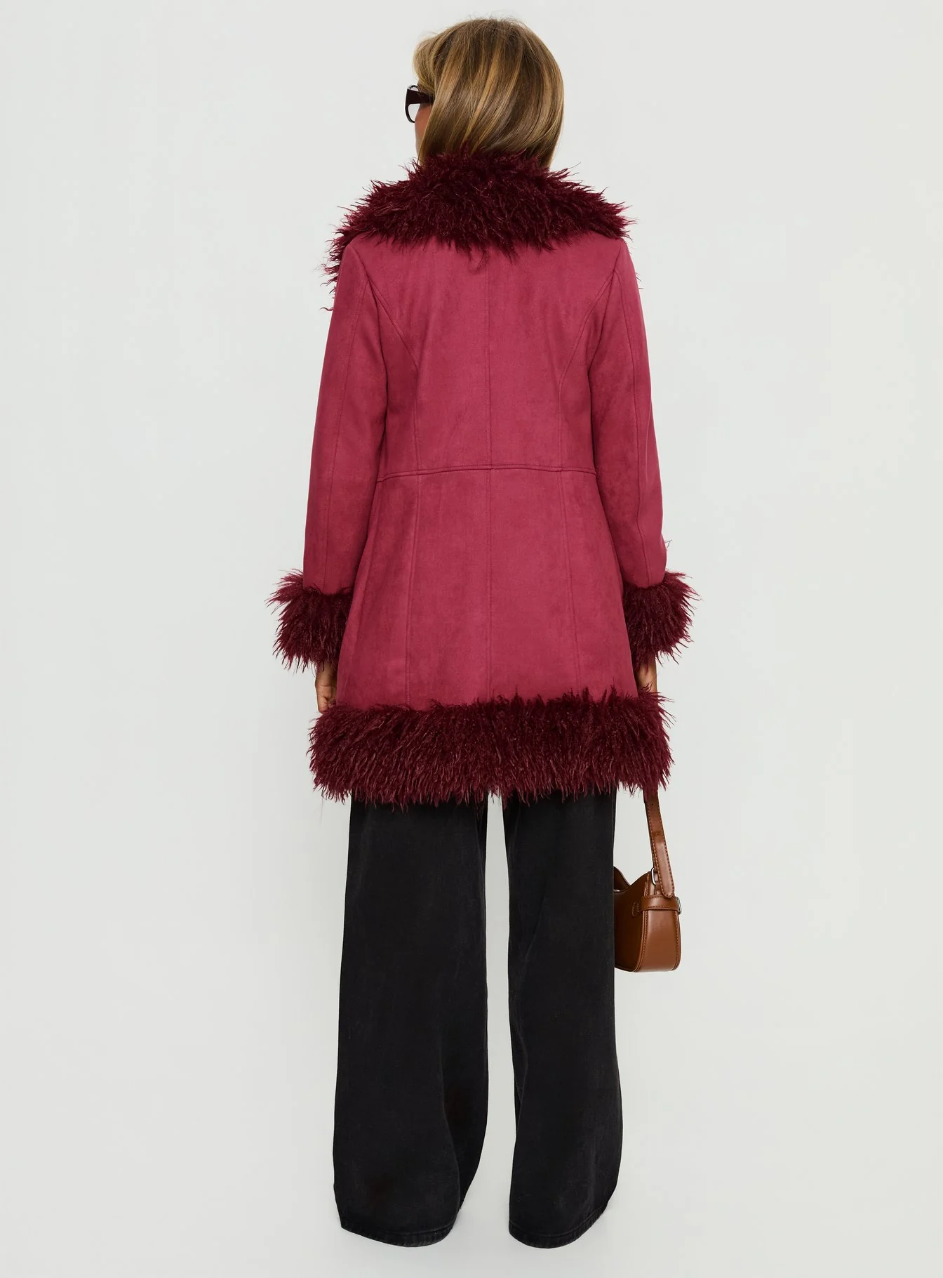 Josefina Faux Fur Detail Jacket Wine