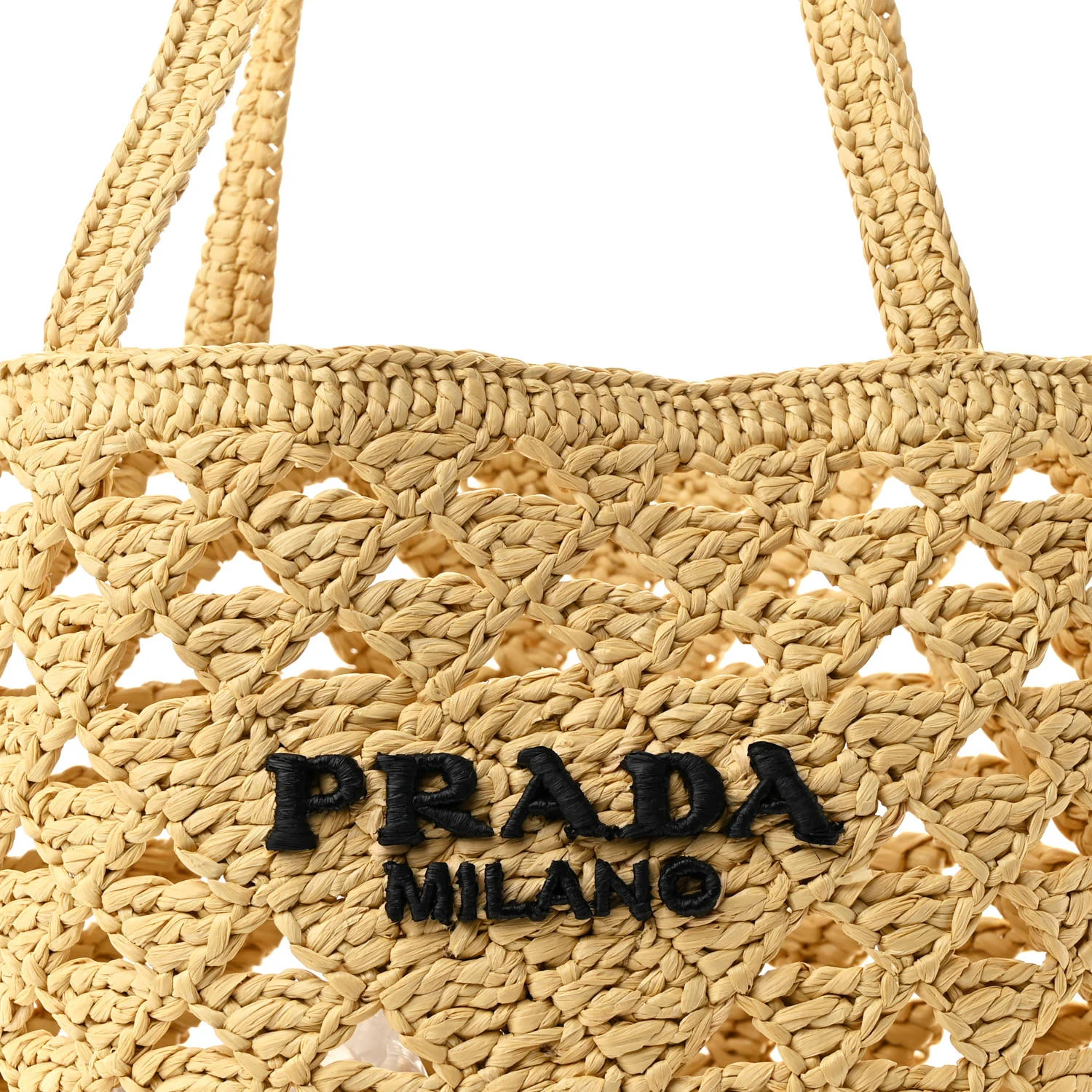 Yarn Raffia Effect Embroidered Logo Tote Naturale - Top Club