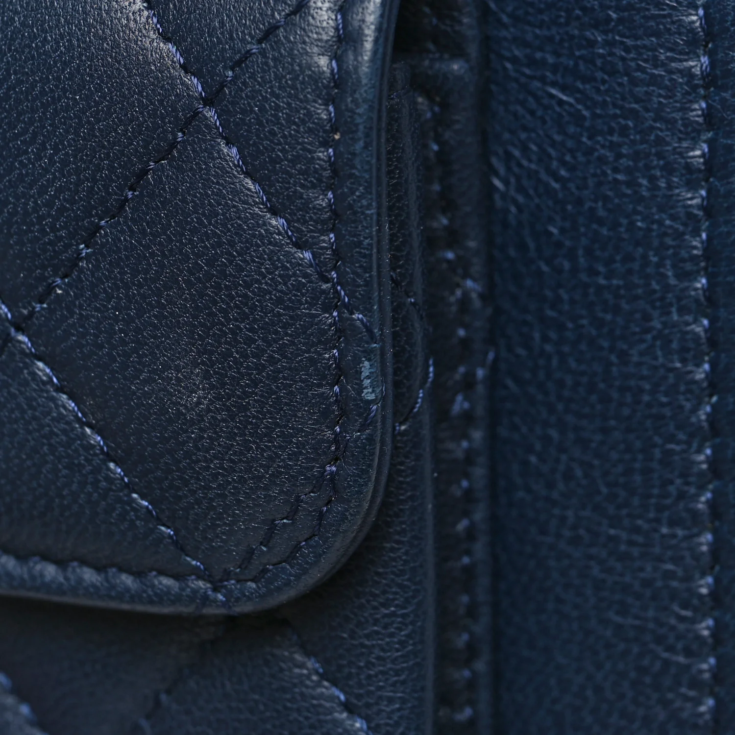 Lambskin Quilted Square Front Pocket Clutch With Chain Navy Blue - Top Club