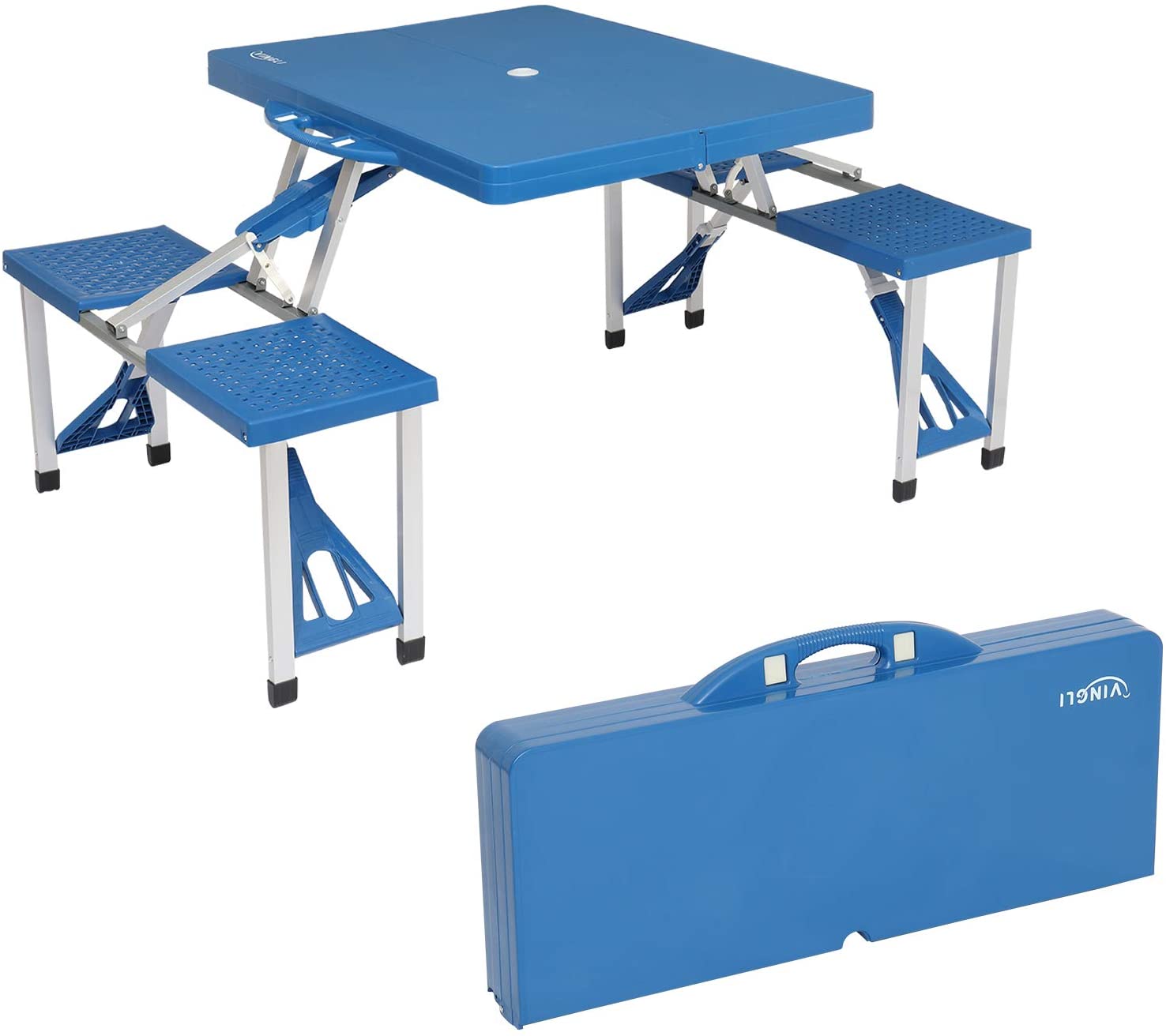 4 Ft Portable Folding Camping Picnic Table Set 220 Lbs Support 4-Seat Aluminum Frame Blue