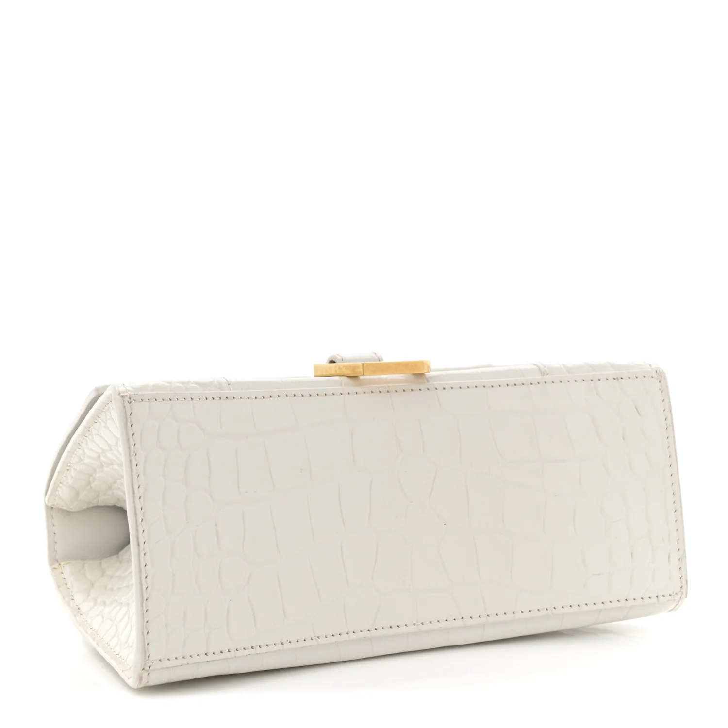 Calfskin Crocodile Embossed Small Hourglass Top Handle Bag White - Top Club
