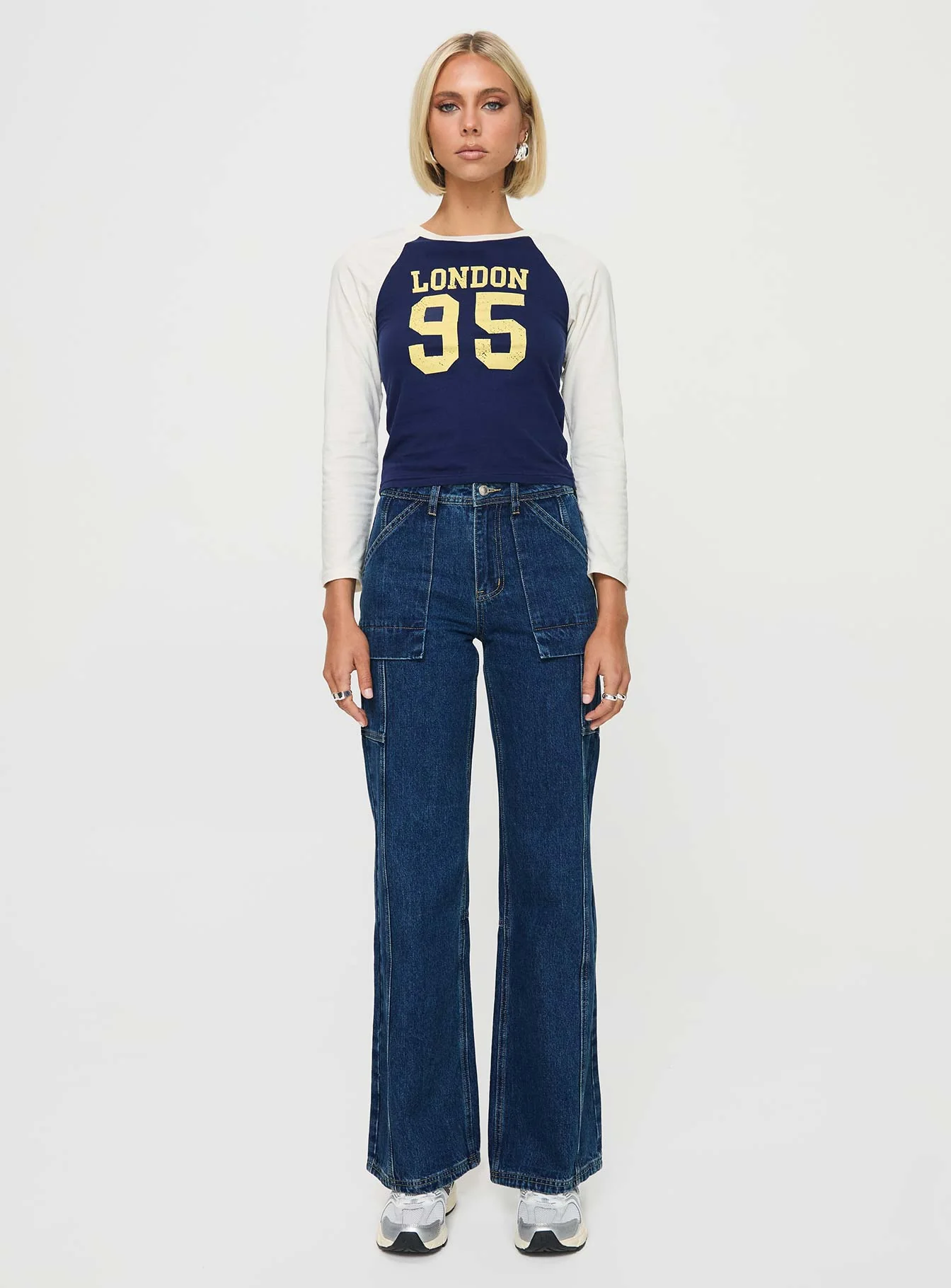 Chad High Rise Wide Leg Cargo Jeans Dark Wash Denim