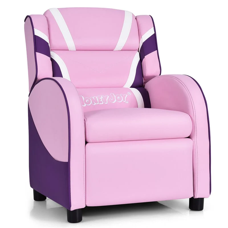 Kids Recliner Chair, Adjustable PU Leather Gaming Sofa with Footrest, Lumbar Support & Side Pockets, Ergonomic Children Lounge Armchair