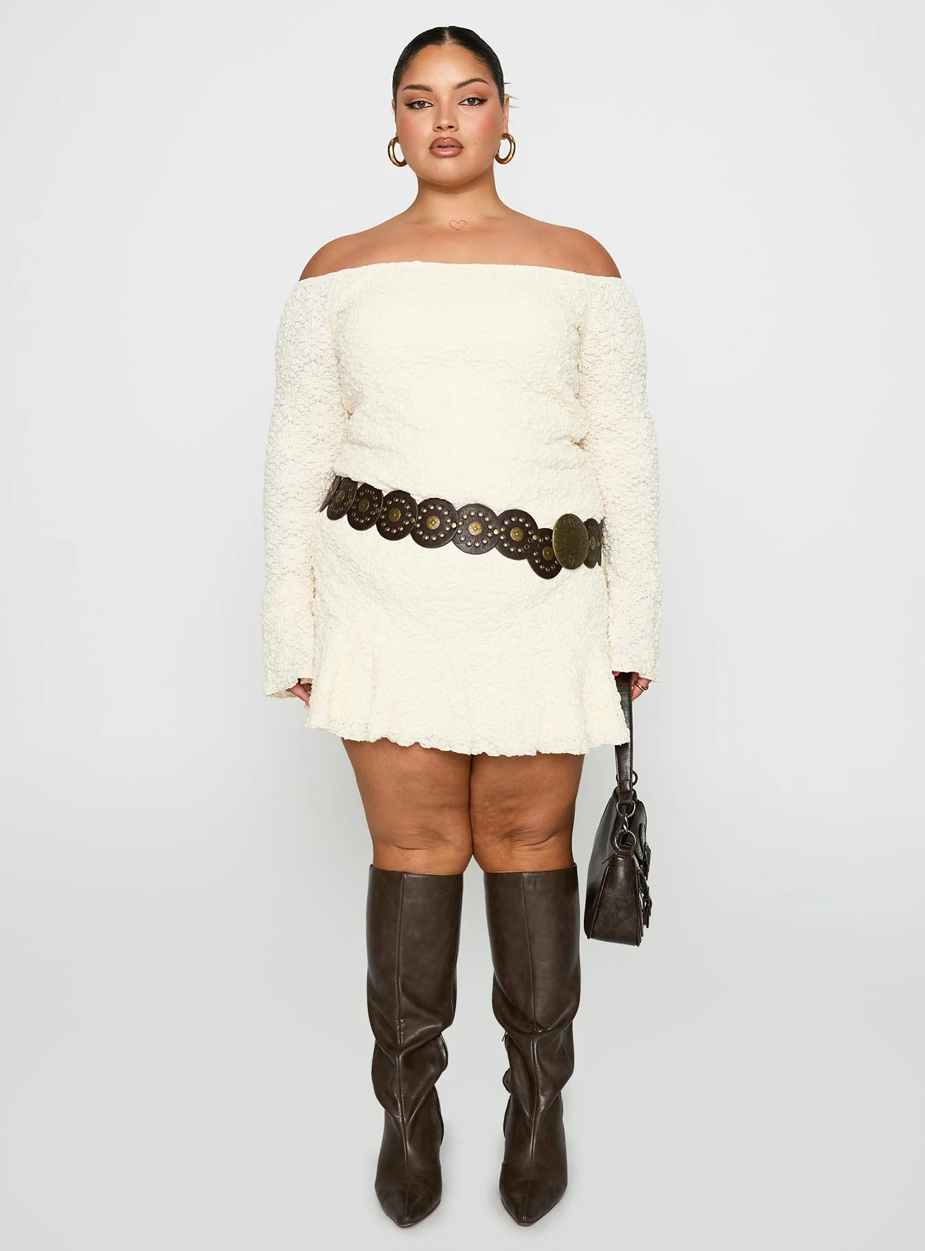 Vancesca Off Shoulder Long Sleeve Mini Dress Curve