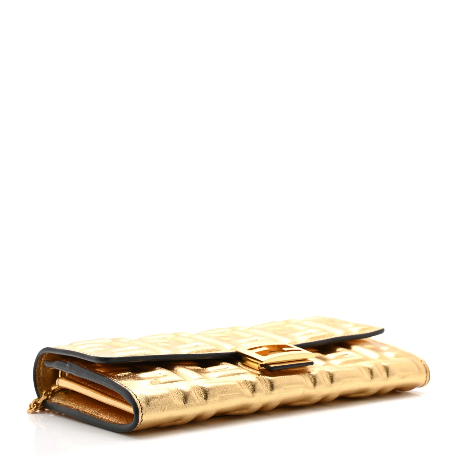 Vitello Catalan Mirror FF 1974 Embossed Continental Wallet on Chain Gold - Top Club