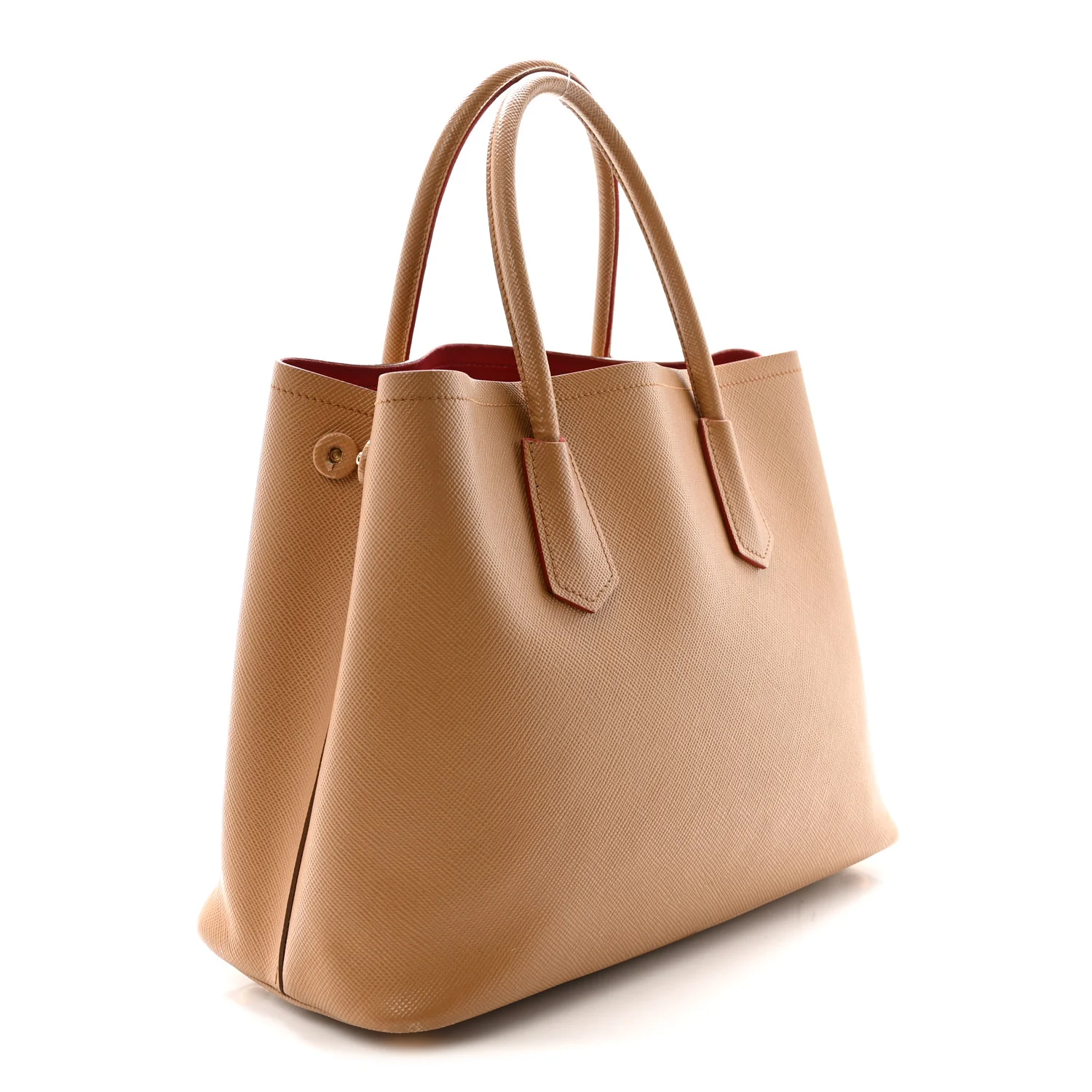 Saffiano Cuir Medium Double Handle Bag Caramel Fuoco - Top Club