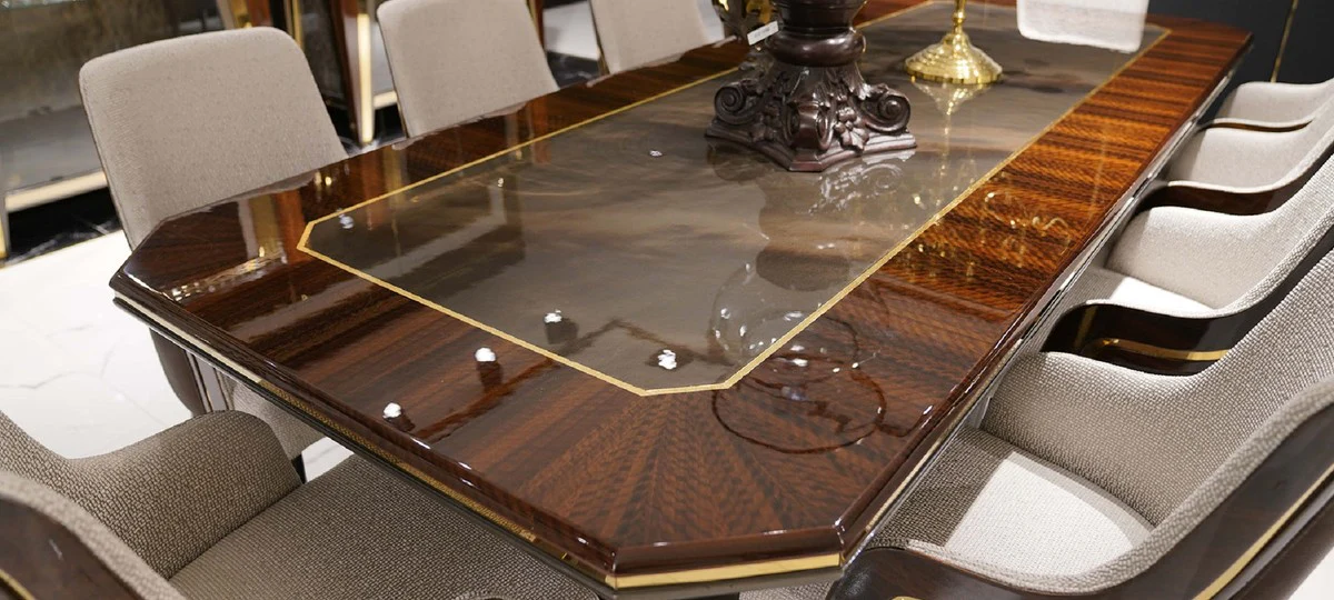 Luxury Dining Room Set Gray / Brown / Gold - 1 Dining Table & 10 Dining Chairs - Luxury Dining Room Furniture - Luxury Quality