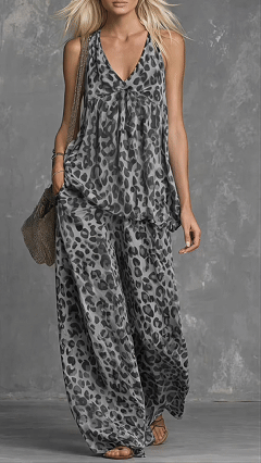Women's Two-Piece Set: Leopard Print Sleeveless Top and Printed Trousers - Nordfashionstorm - Women's Clothing, Fashion for You - Nordfashionstorm.com