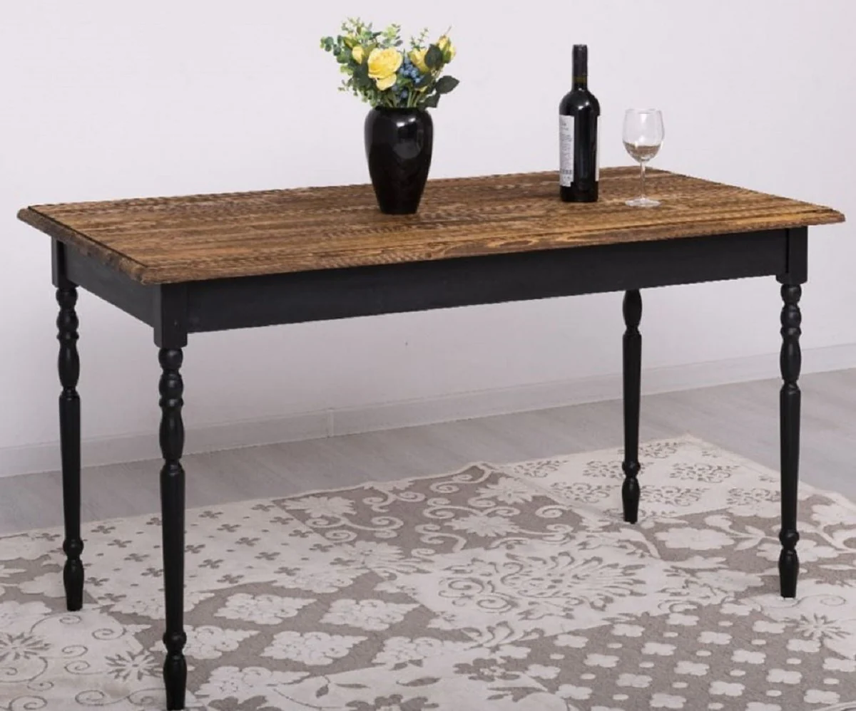 Country house style dining table dark brown / black 140 x 70 x H. 78 cm - solid wood kitchen table - country house style dining room furniture