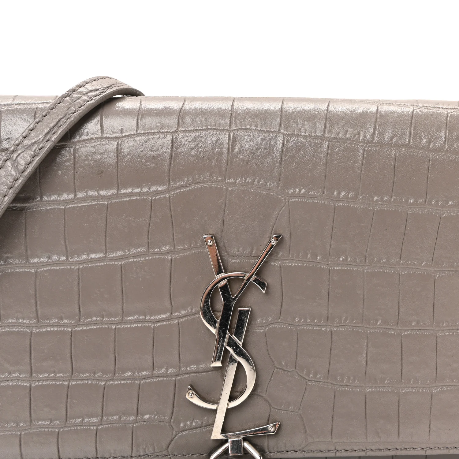 Calfskin Crocodile Embossed Kate Monogram Tassel Chain Wallet Fog - Top Club