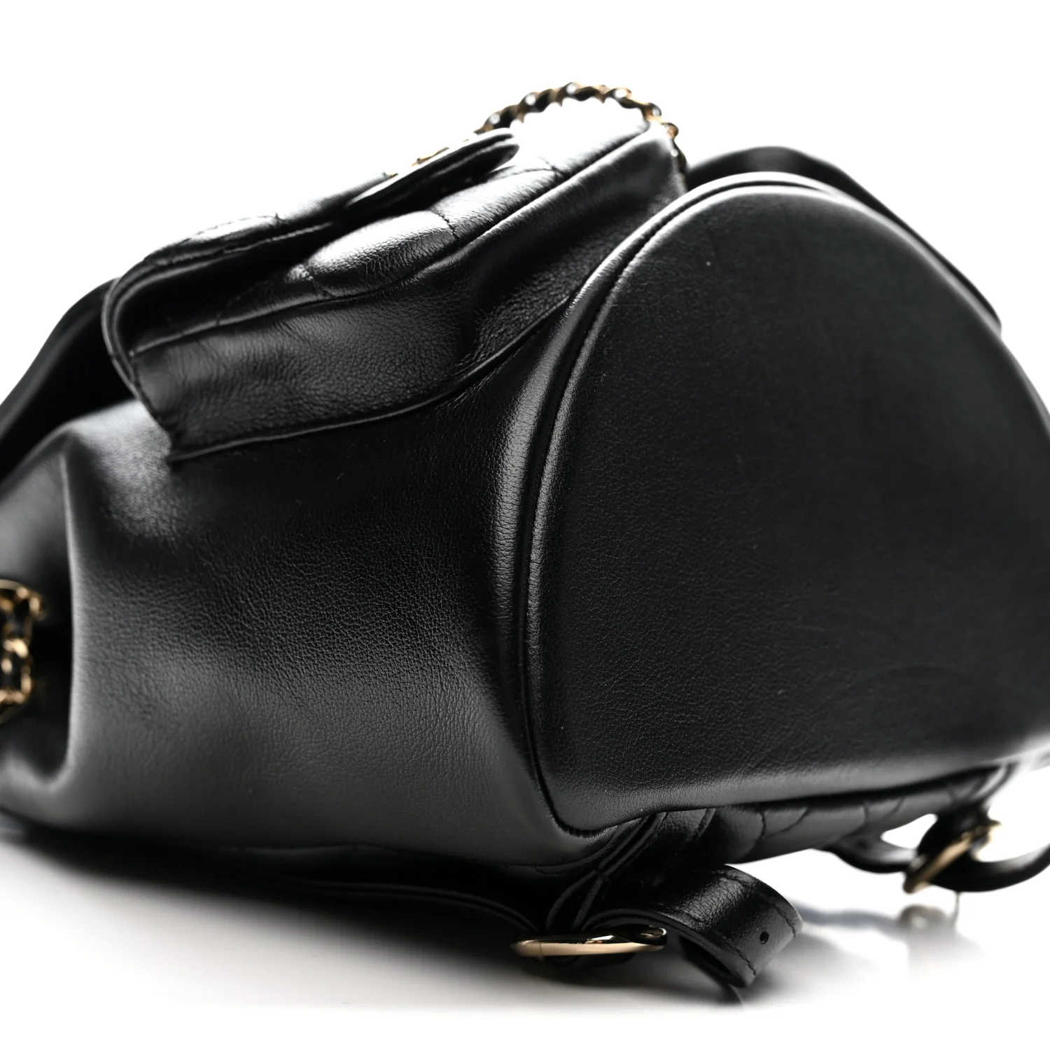 Shiny Caviar Quilted Medium Duma Pockets Drawstring Backpack Black - Top Club