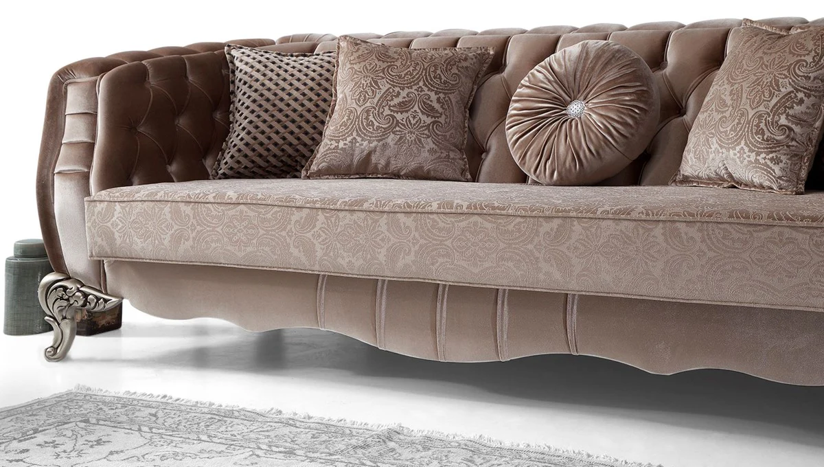 Luxury baroque sofa pink / silver 235 x 103 x H. 82 cm - Baroque style living room sofa with decorative pillows - Baroque living room furniture