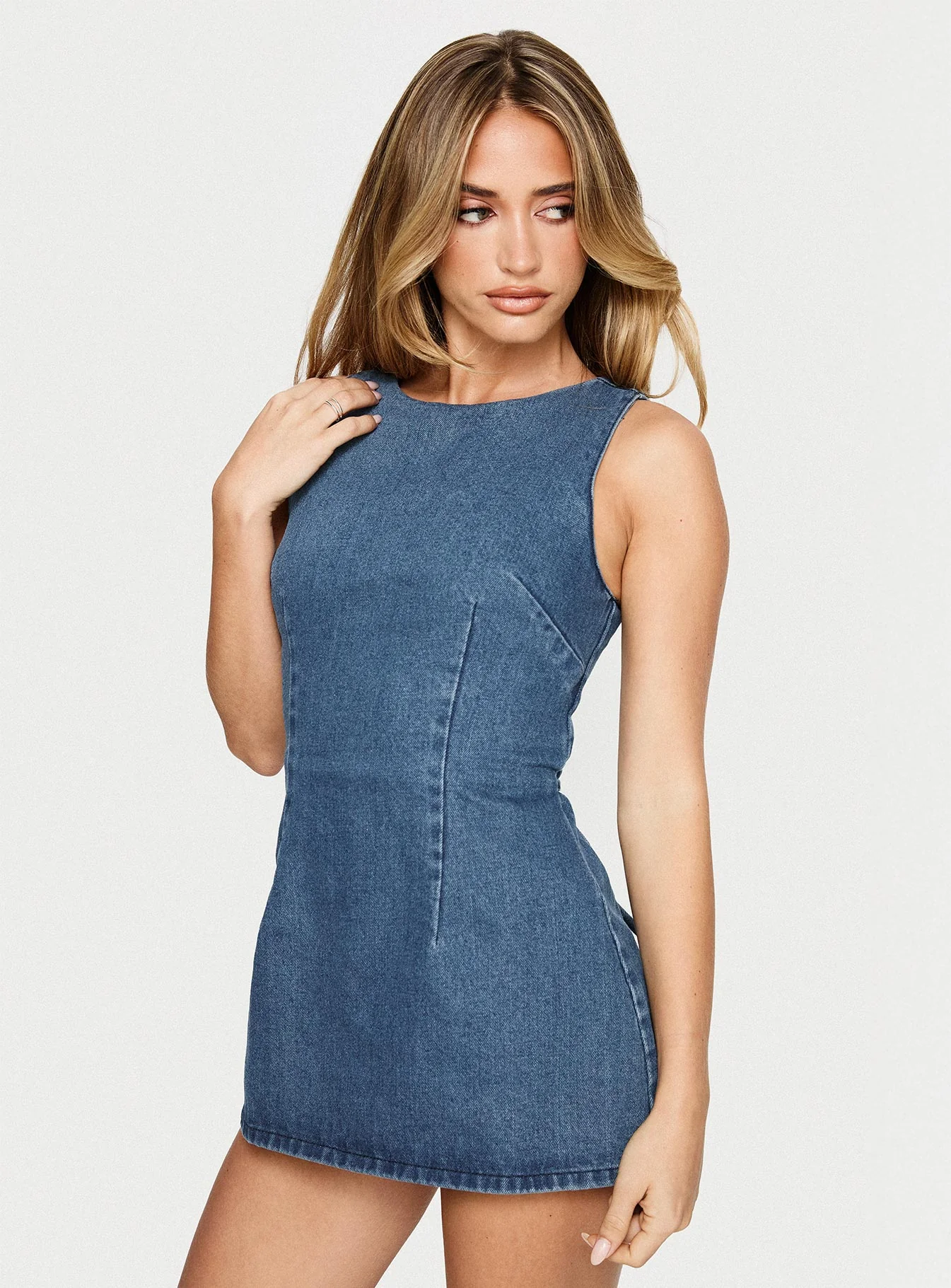Ainsleigh Shift Denim Playsuit Mid Blue Wash