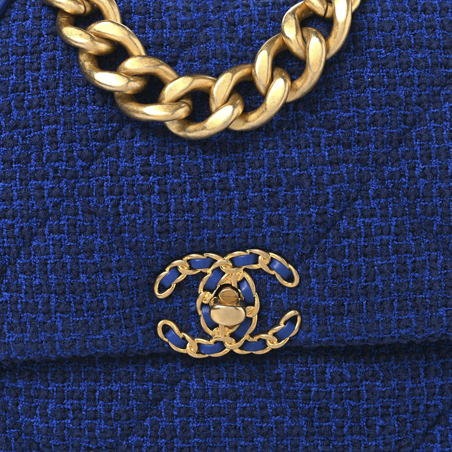 Tweed Quilted Large Chanel 19 Flap Blue - Top Club