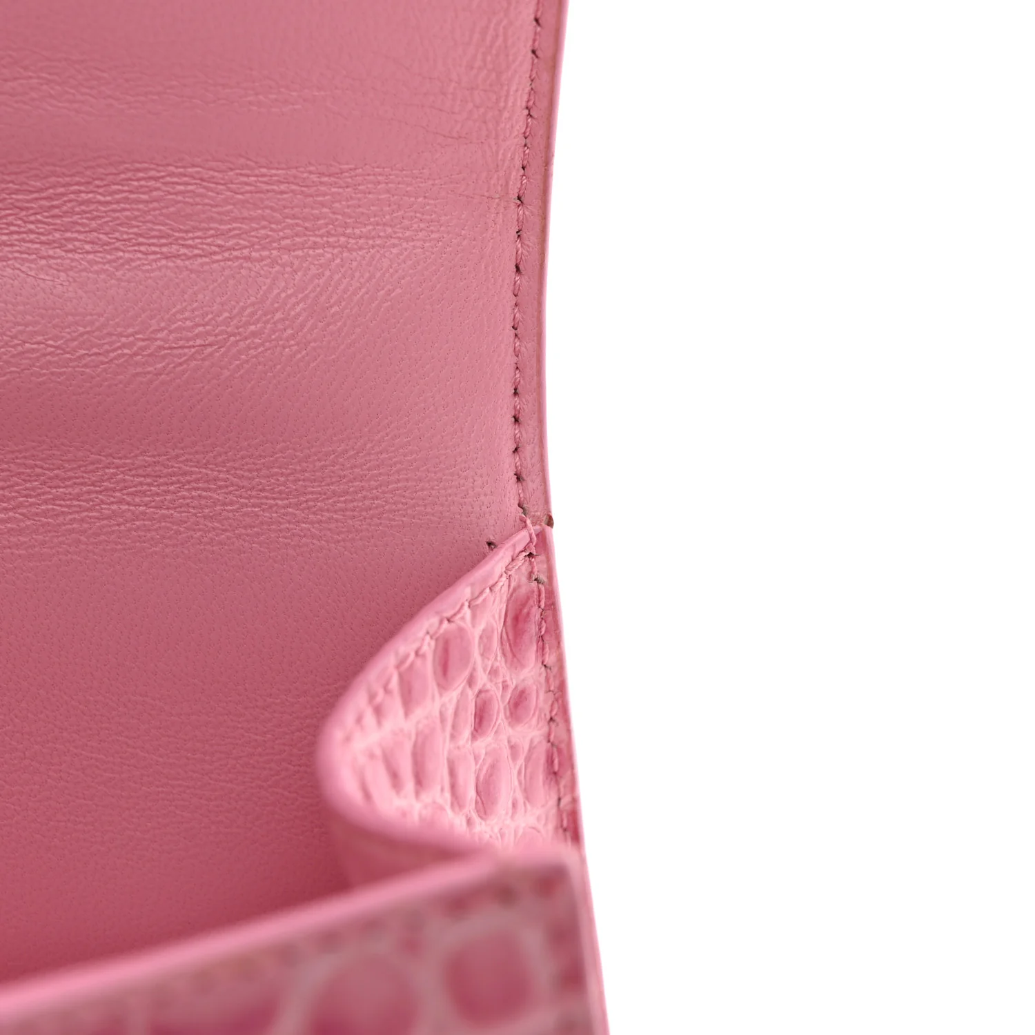 Shiny Calfskin Crocodile Embossed Hourglass Top Handle Bag XS Sweet Pink - Top Club