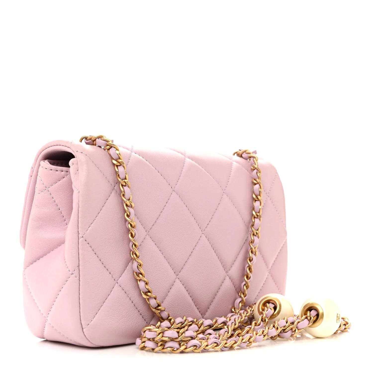 Lambskin Quilted Pearl Small Flap Light Purple - Top Club